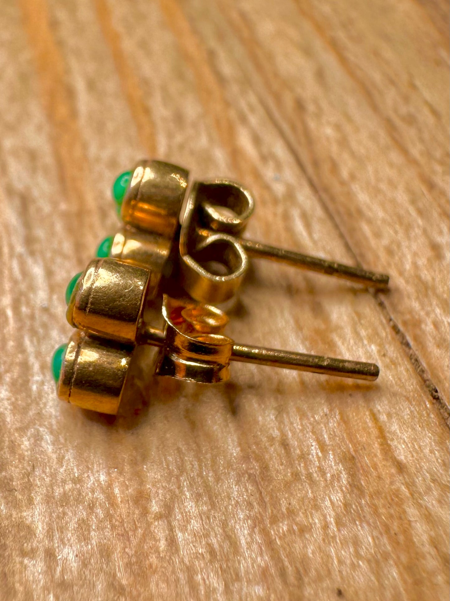 Vintage 1981 9ct Gold Green Blue Trio Stud Earrings