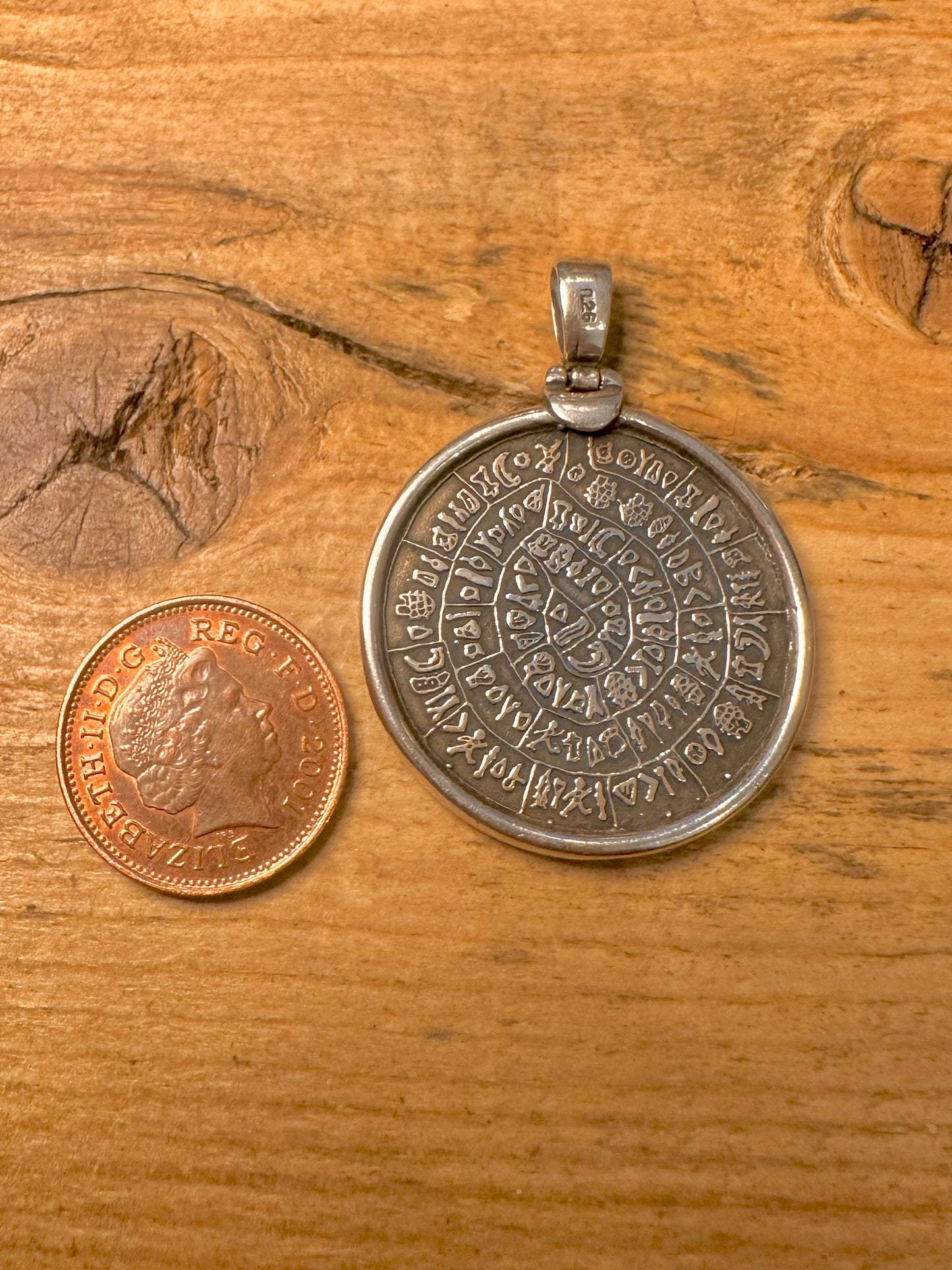Vintage Aztec Calendar Circle 925 Silver Pendant