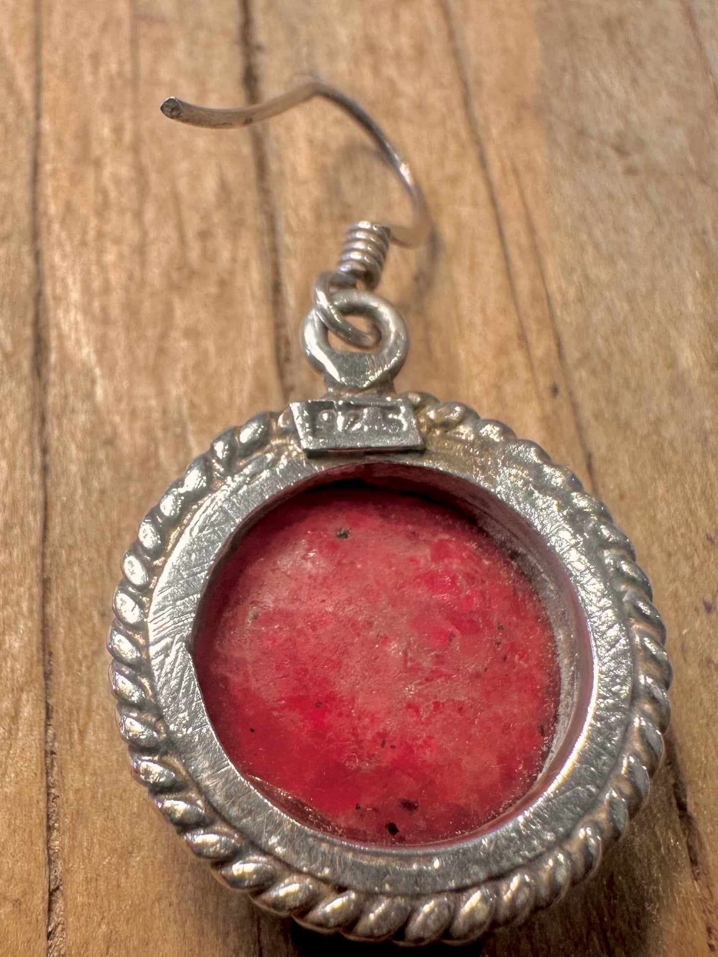 Vintage Red Ruby Stones Braided Bezel 925 Sterling Silver Earrings