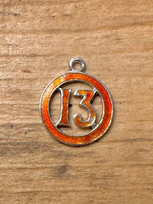 Vintage 13 Red Enamel 925 Silver Pendant