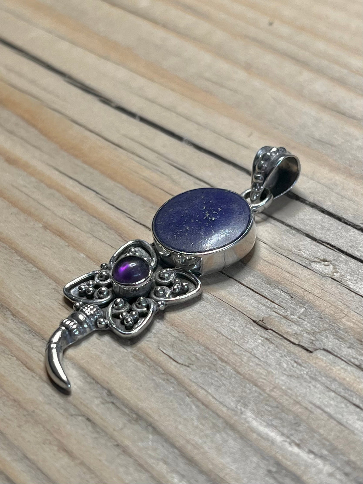 Lapis Lazuli and Amethyst Flowery 925 Sterling Silver Pendant