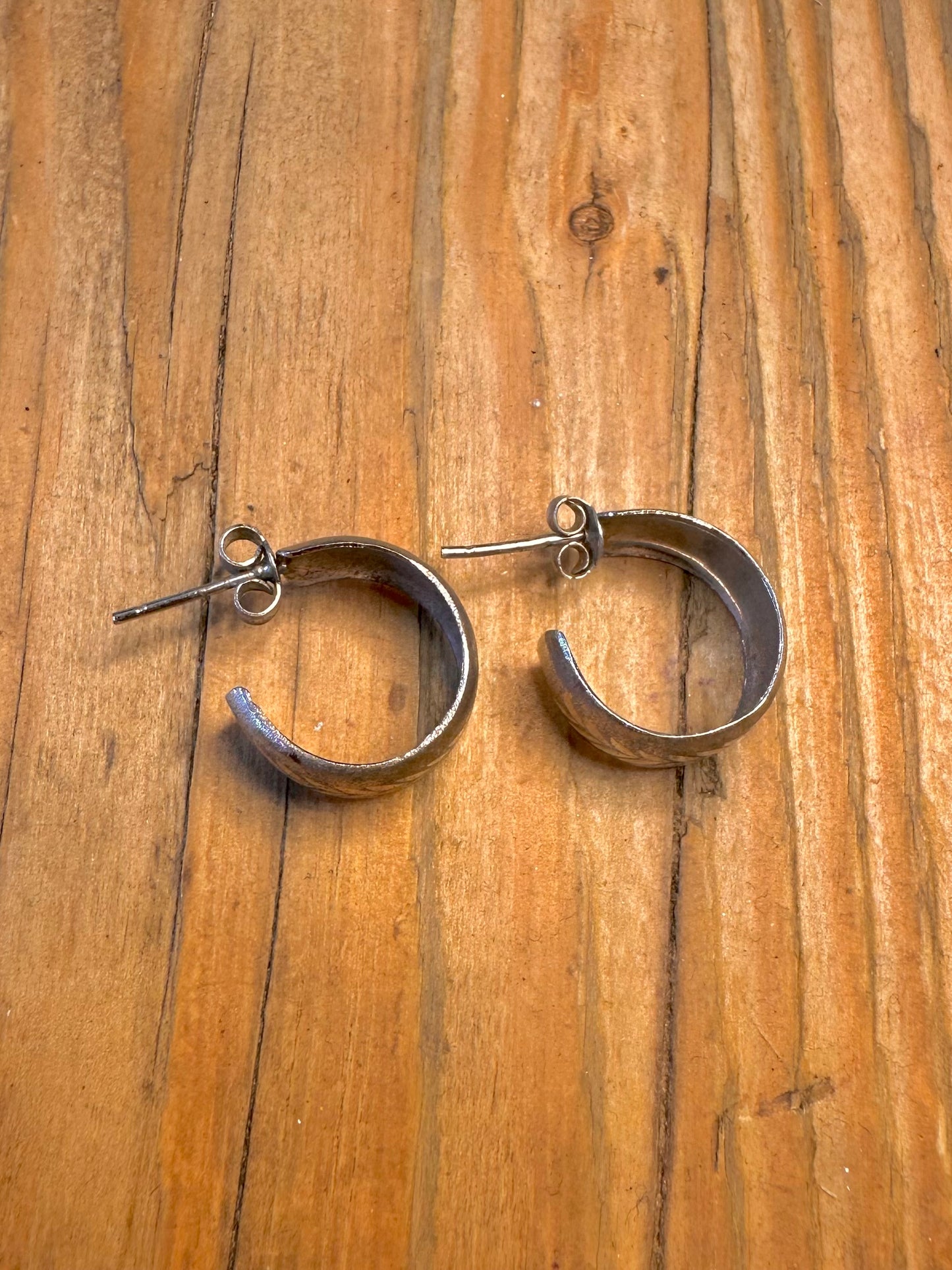 Engraved Half Hoops 925 Sterling Silver Earrings