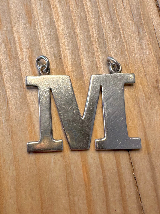 Vintage Large M Letter 925 Silver Pendant