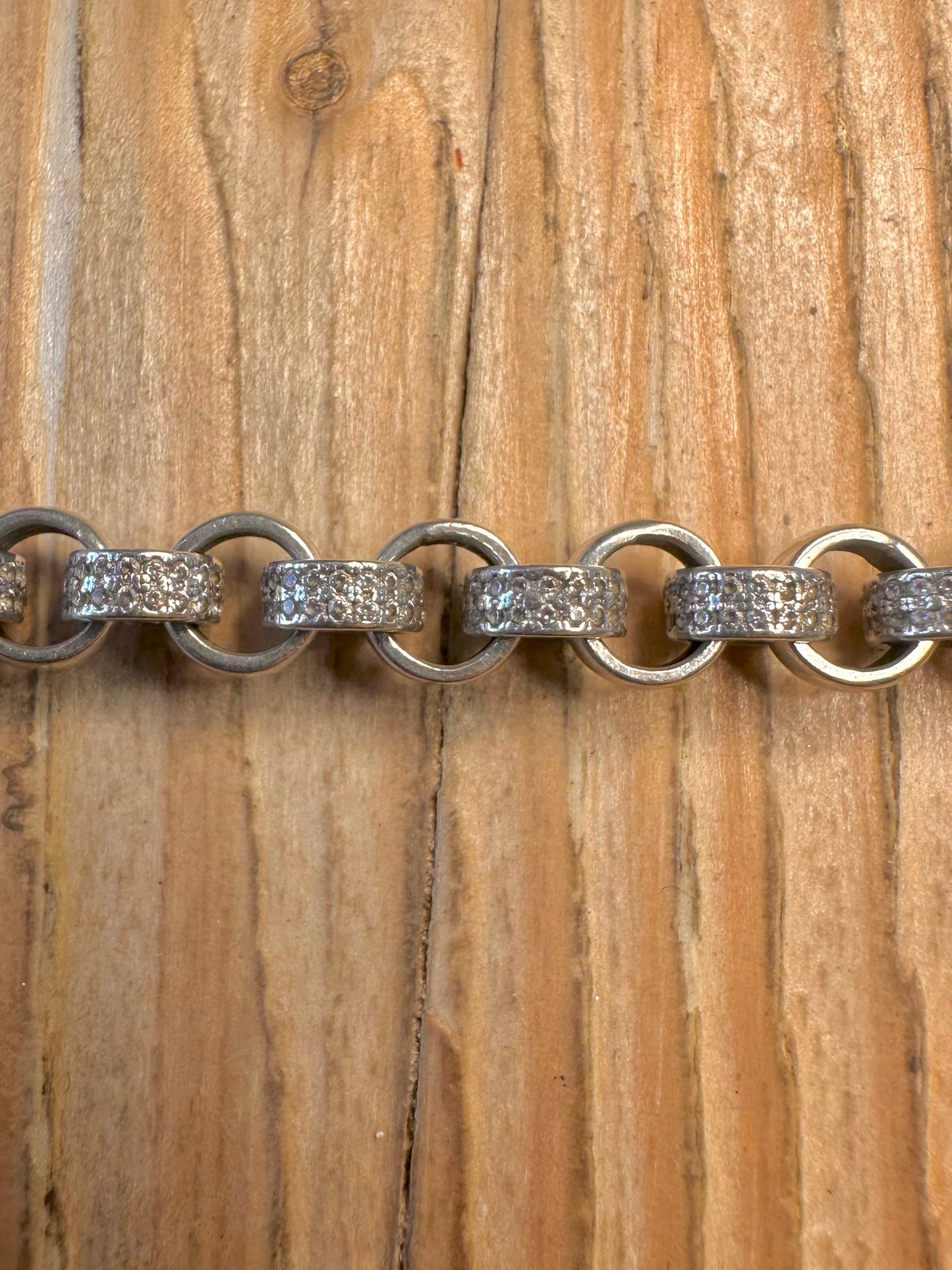 Vintage CZ Stone Chunky Belcher 925 Sterling Silver 7.8 inch Bracelet