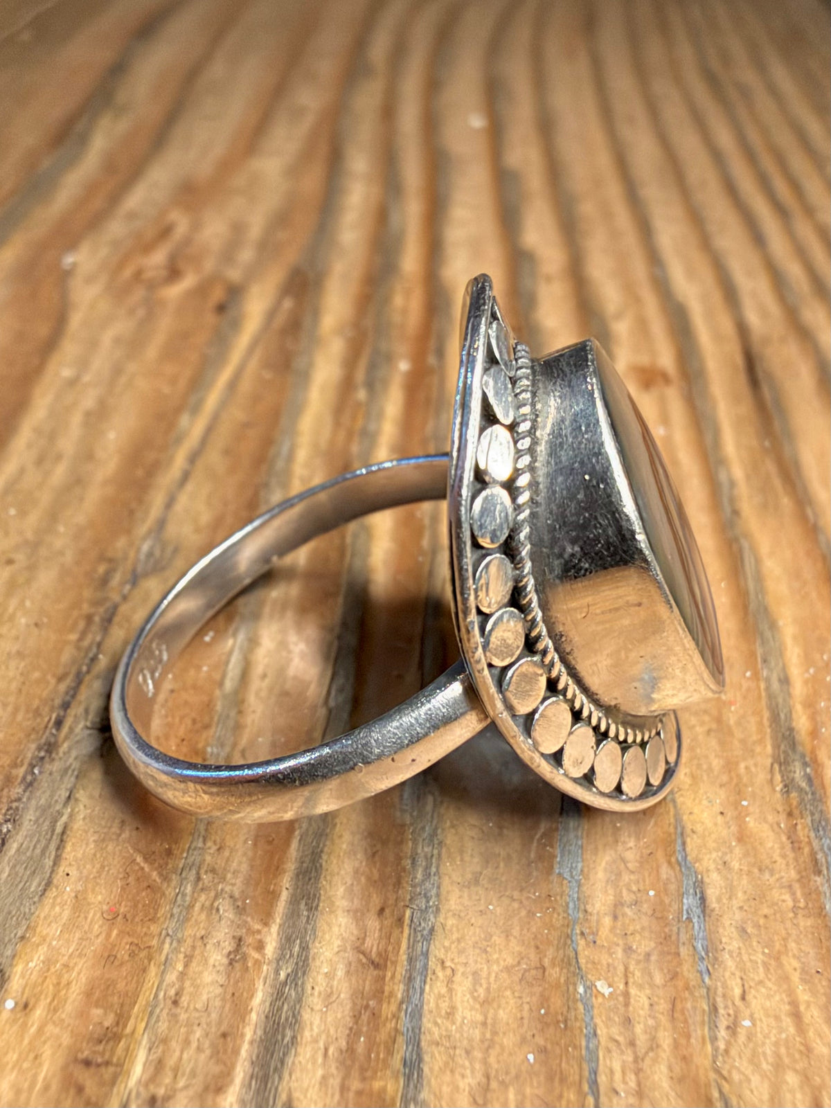 Ornate Oval Abalone 925 Sterling Silver Size P Ring