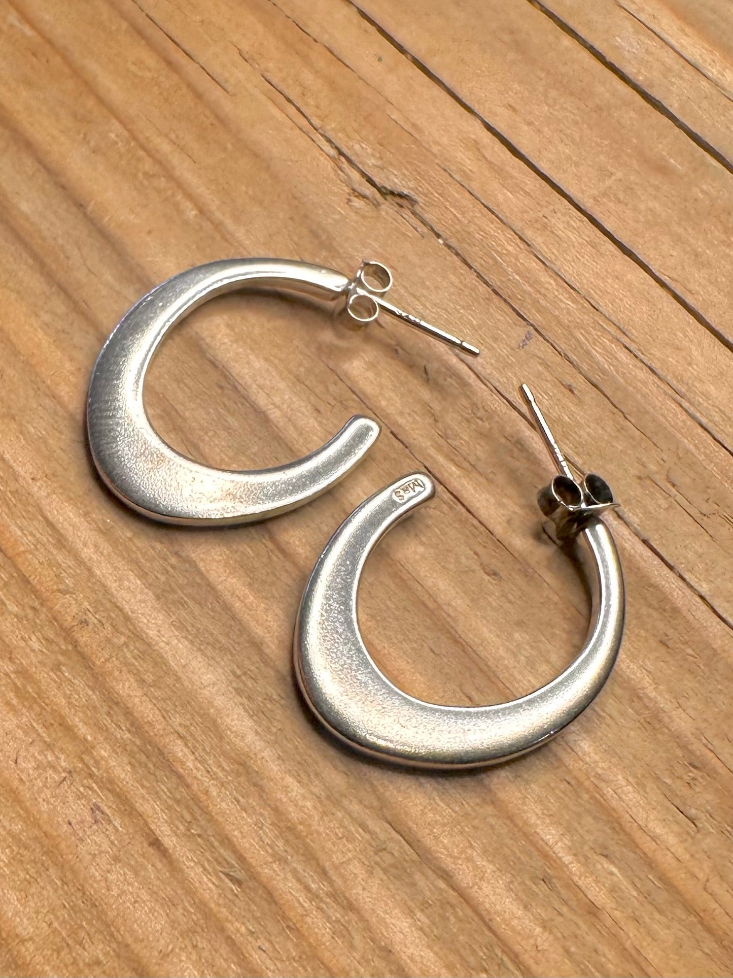 Abstract Curved Half Hoops 925 Sterling Silver Earrings
