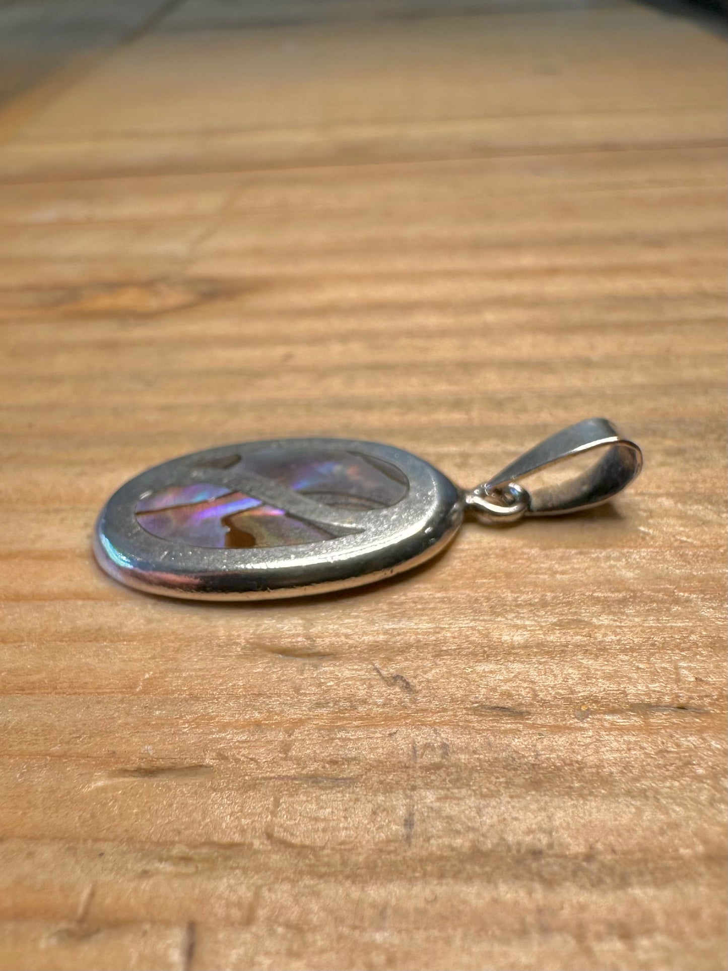 Oval Abalone Inlay 925 Sterling Silver Pendant