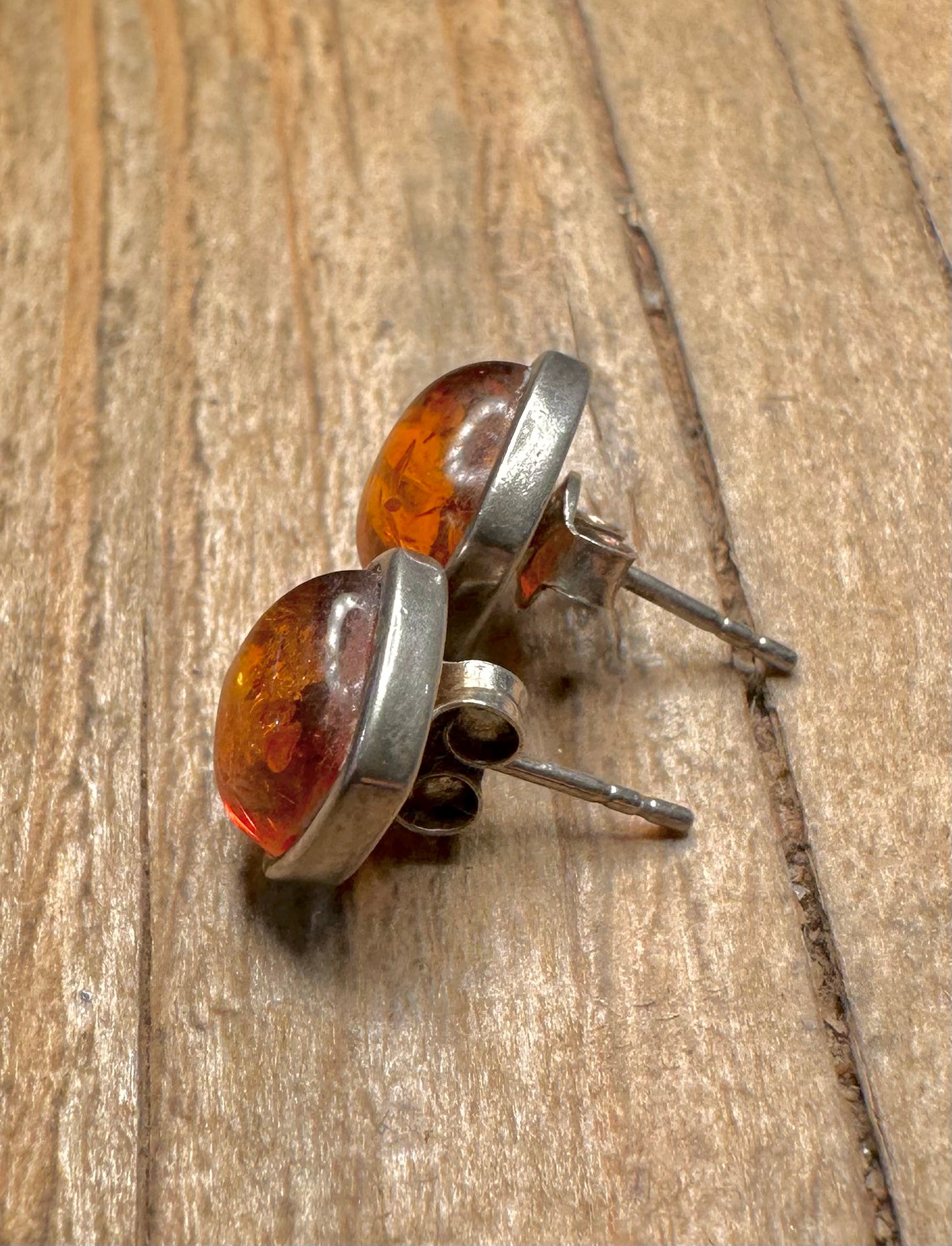 Abstract Square Amber Studs 925 Sterling Silver Earring