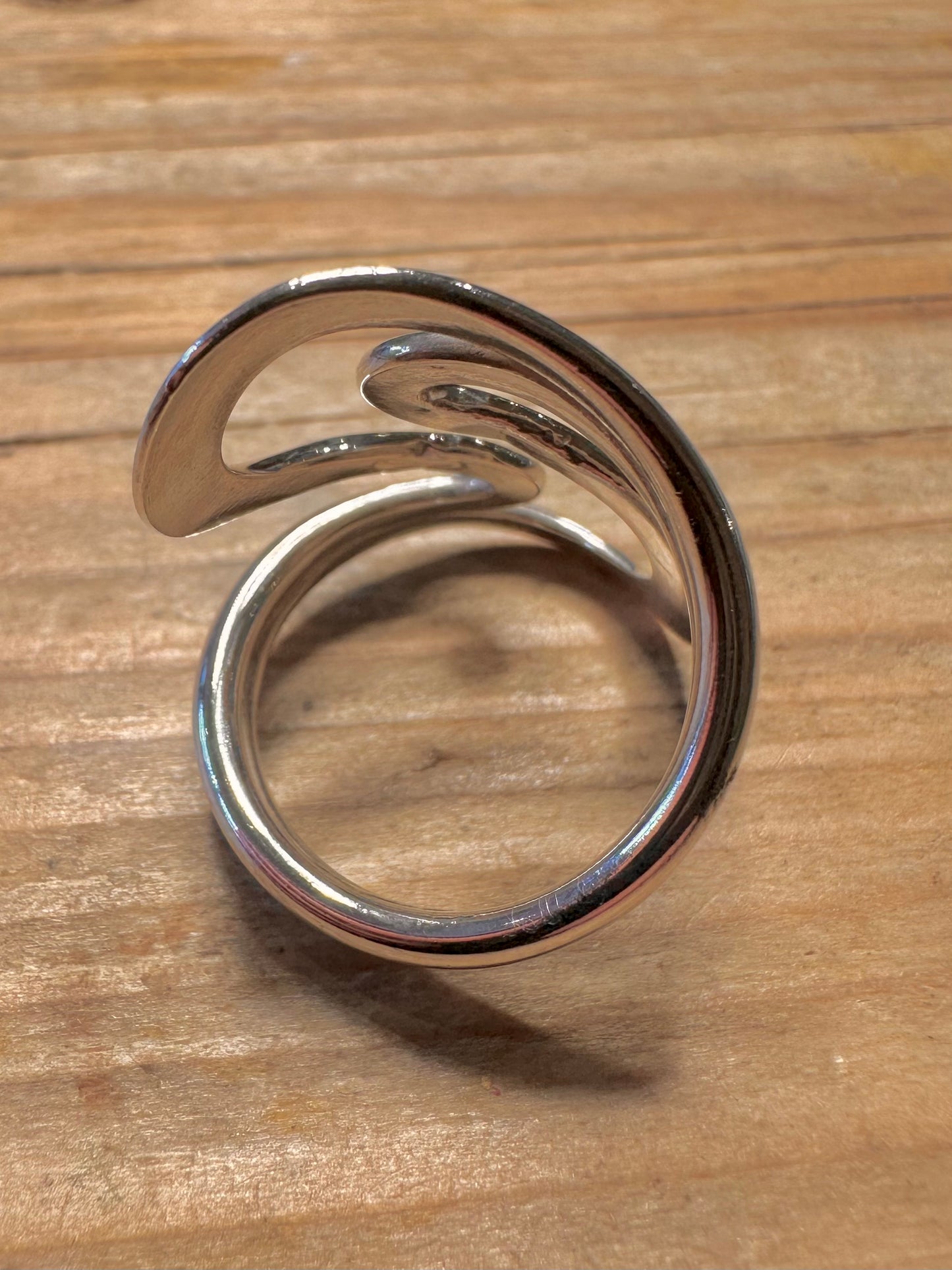 Abstract Wavy 925 Sterling Silver Size P1/2 Ring