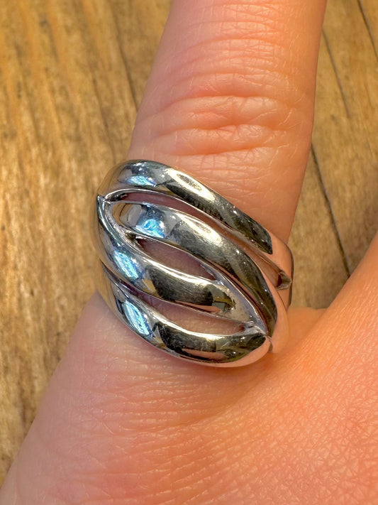 Abstract Layer 925 Sterling Silver Size N Ring