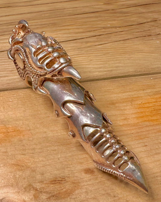 Vintage Gothic Armour Biomechanical Full Finger 925 Silver Size Y Ring