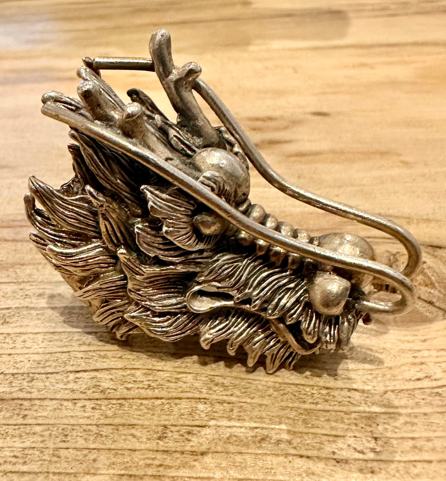 Vintage Ancient Chinese Dragon Head Solid 925 Silver Size S Ring