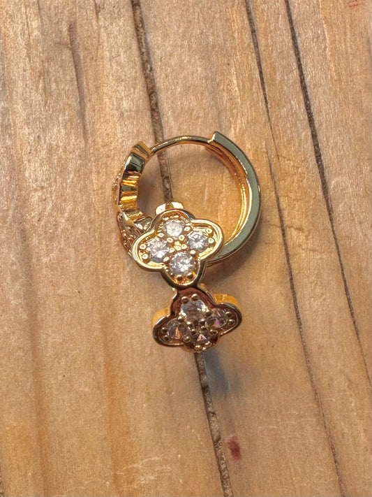 Modern CZ Flower Gold on 925 Silver Hoop Earrings