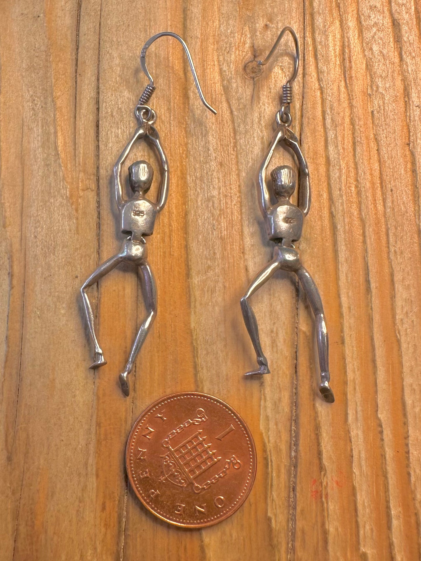Vintage Moving Dangling Person 925 Sterling Silver Earrings