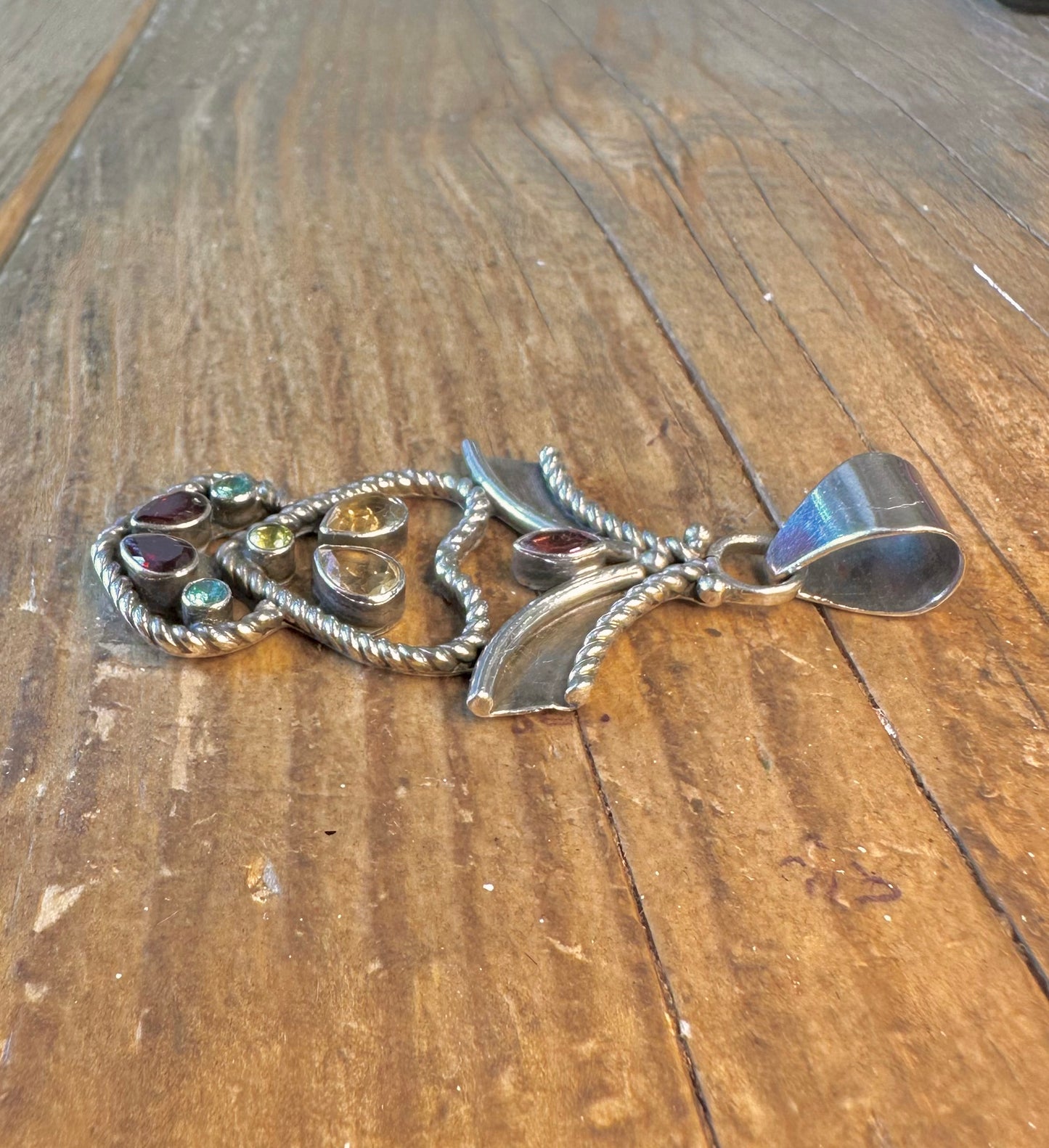 Ornate Multi Gemstone 925 Sterling Silver Pendant