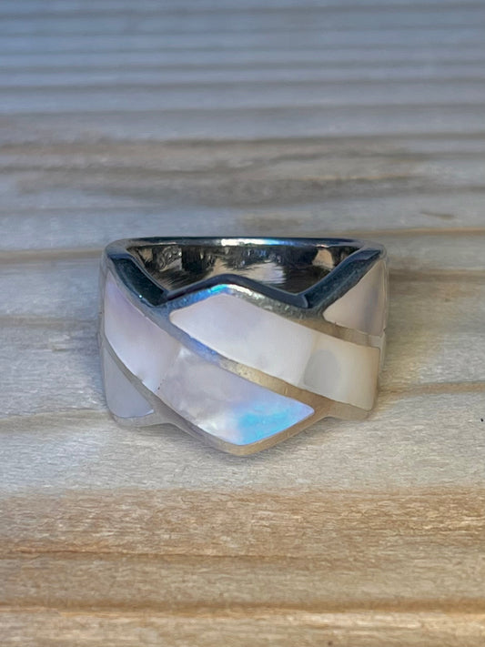 Mother Of Pearl 925 Sterling Silver Size N Ring
