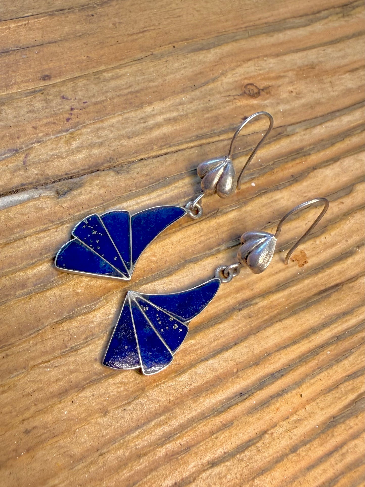 Lapis Lazuli Fan Dangle 925 Sterling Silver Earrings