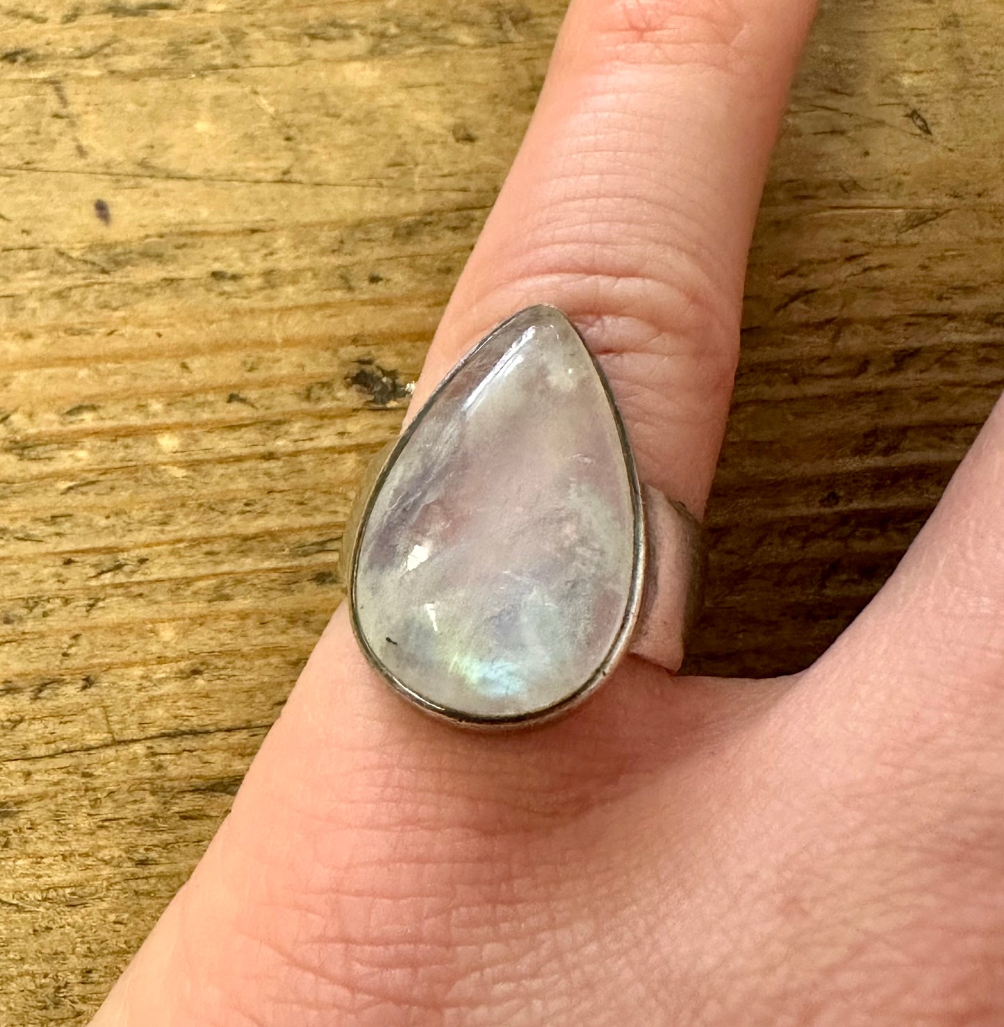 Moonstone Tear Drop 925 Silver Size N Ring