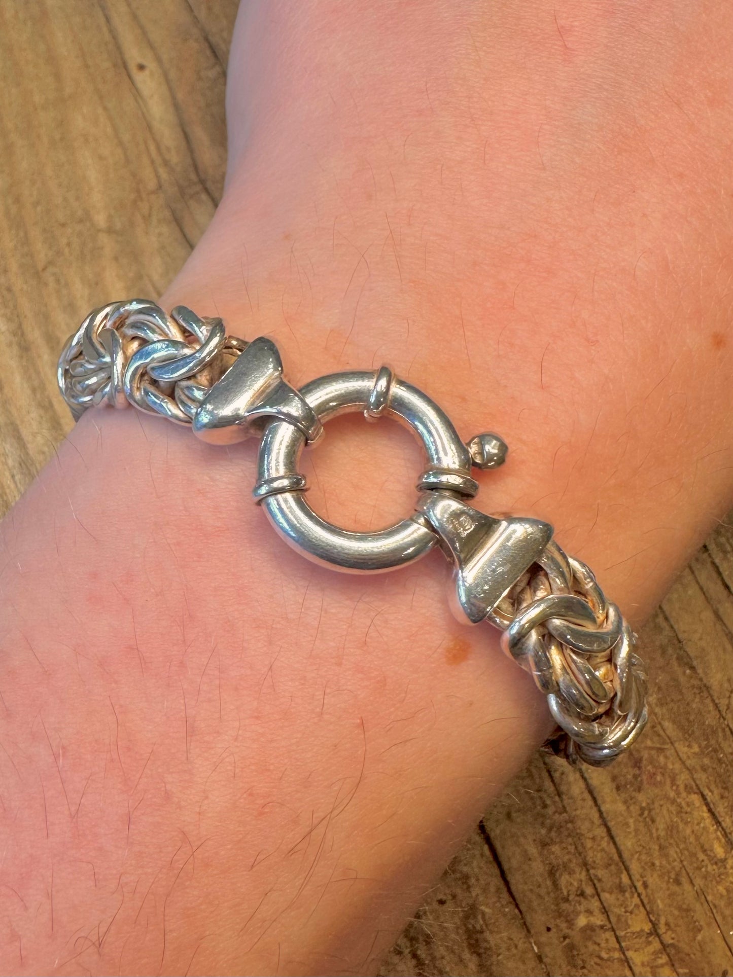 Byzantine Link Large Clasp Italy 925 Sterling Silver 7.6 inch Bracelet