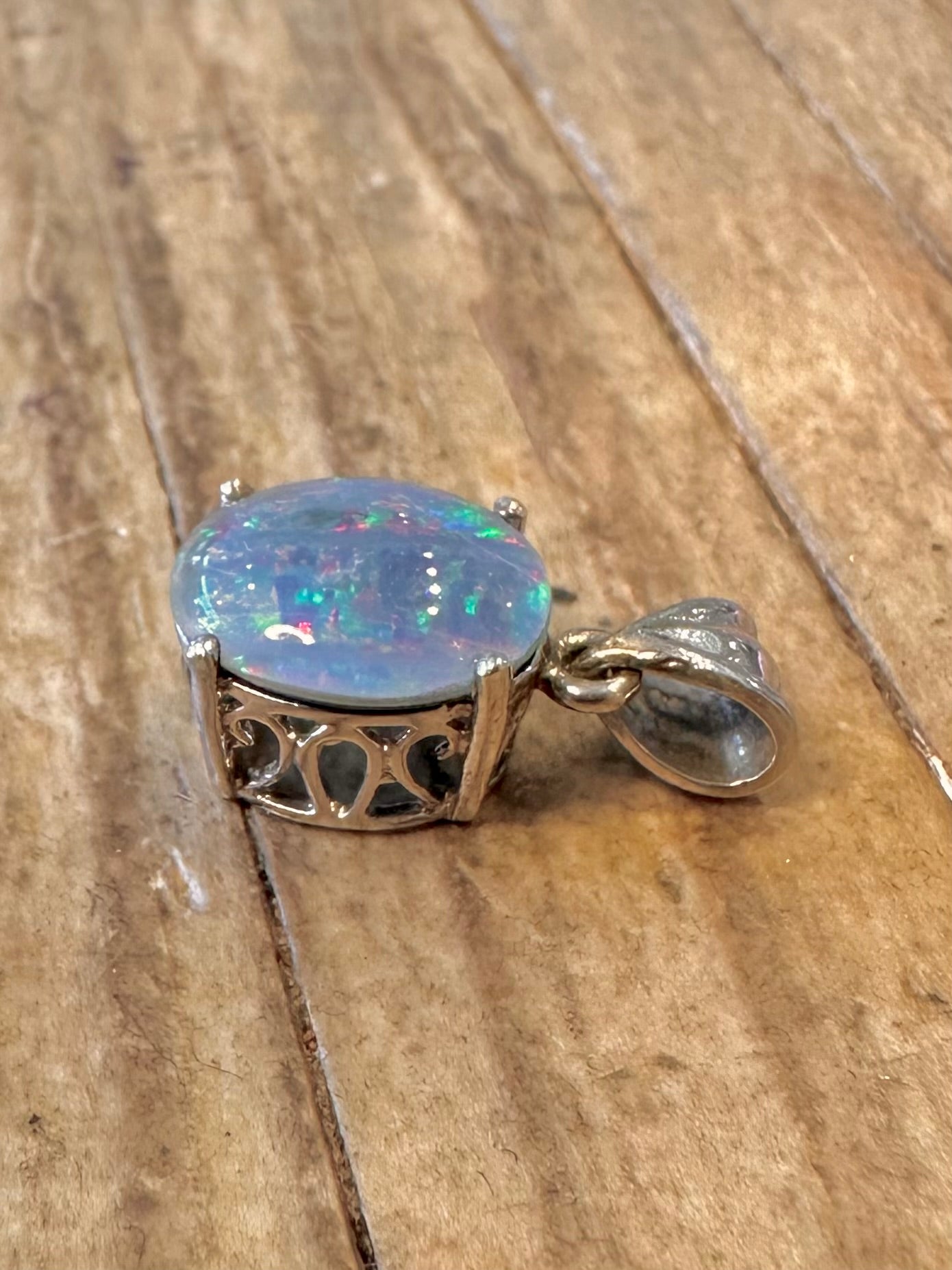 Blauer Opal Cabochon 925 Sterling Silber Anhänger