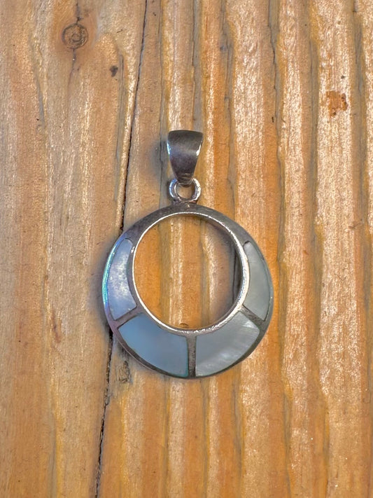 Blue Mother of Pearl Circle 925 Sterling Silver Pendant
