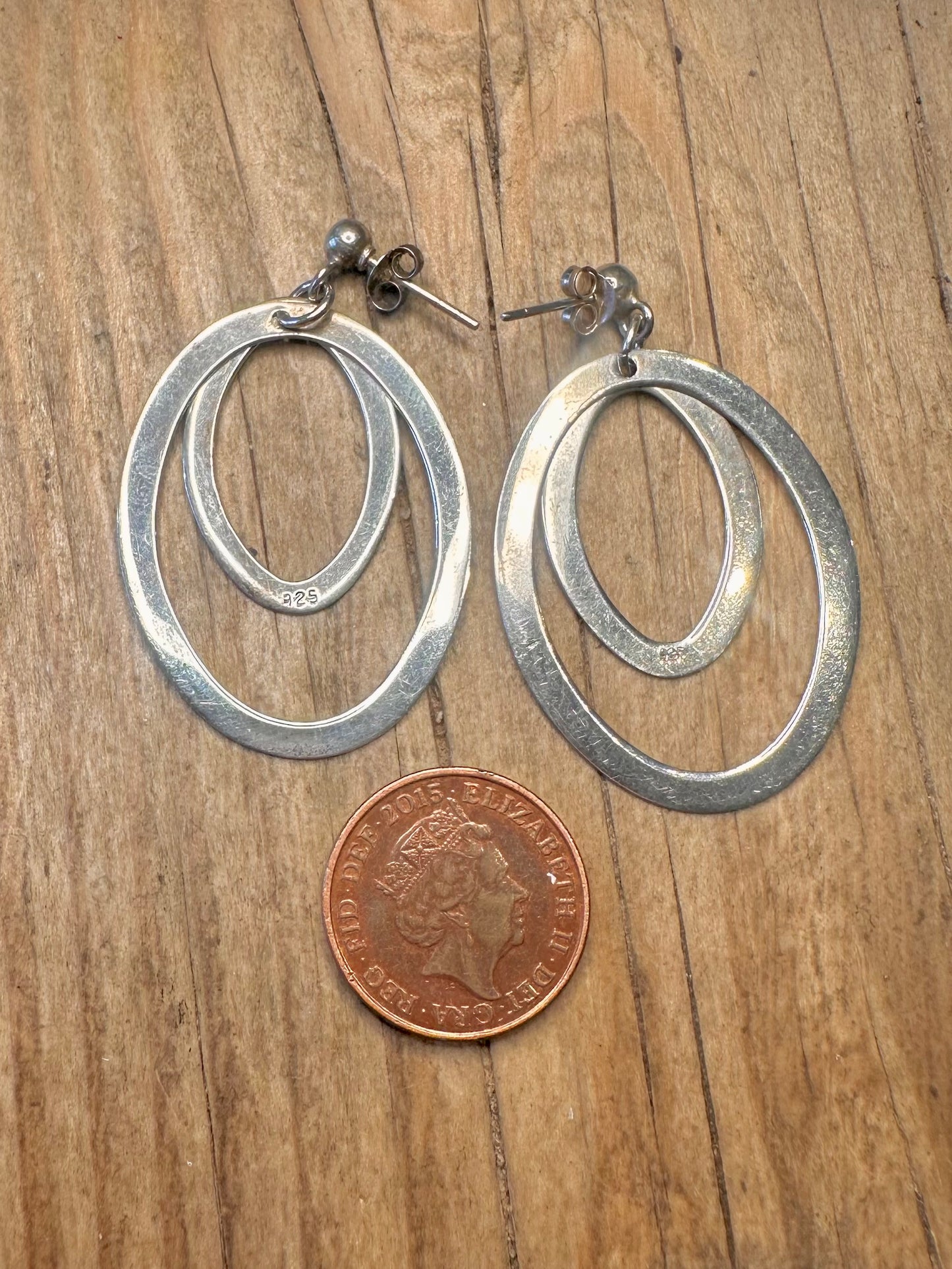 Modernist Double Oval Dangle 925 Sterling Silver Earrings