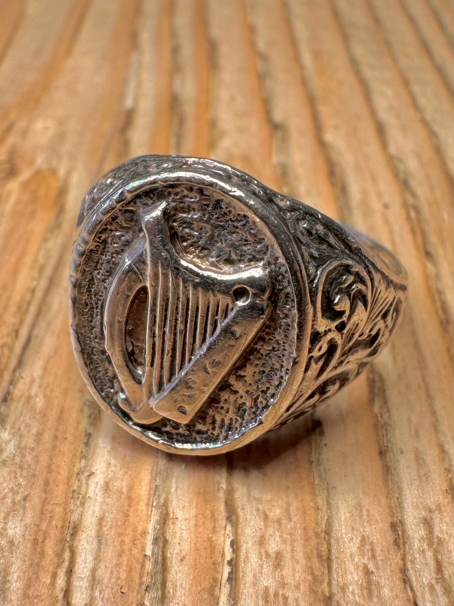 Vintage Irish Harp Motif Signet 925 Sterling Silver Size U Ring