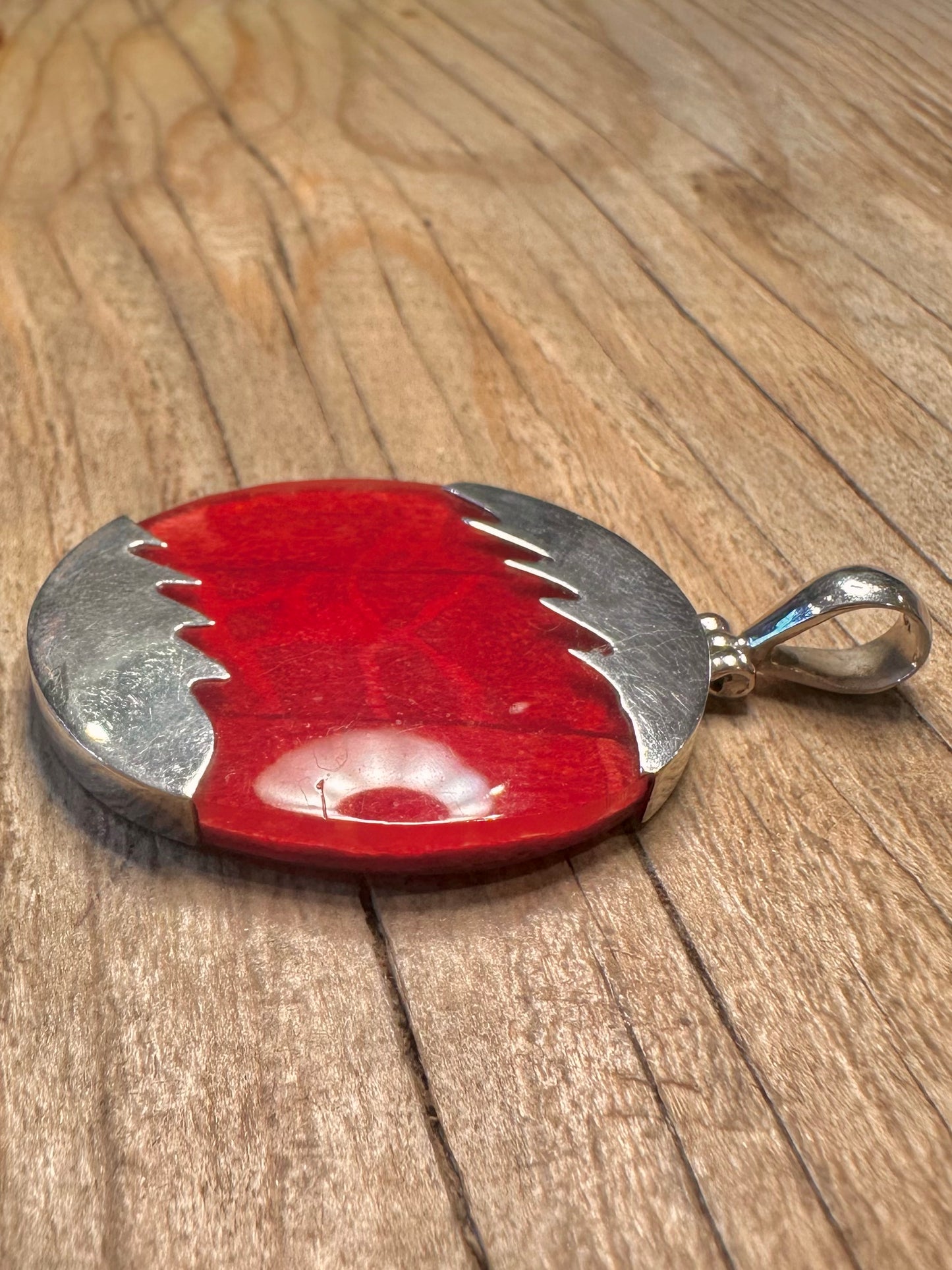 Abstract Coral Oval 925 Sterling Silver Pendant