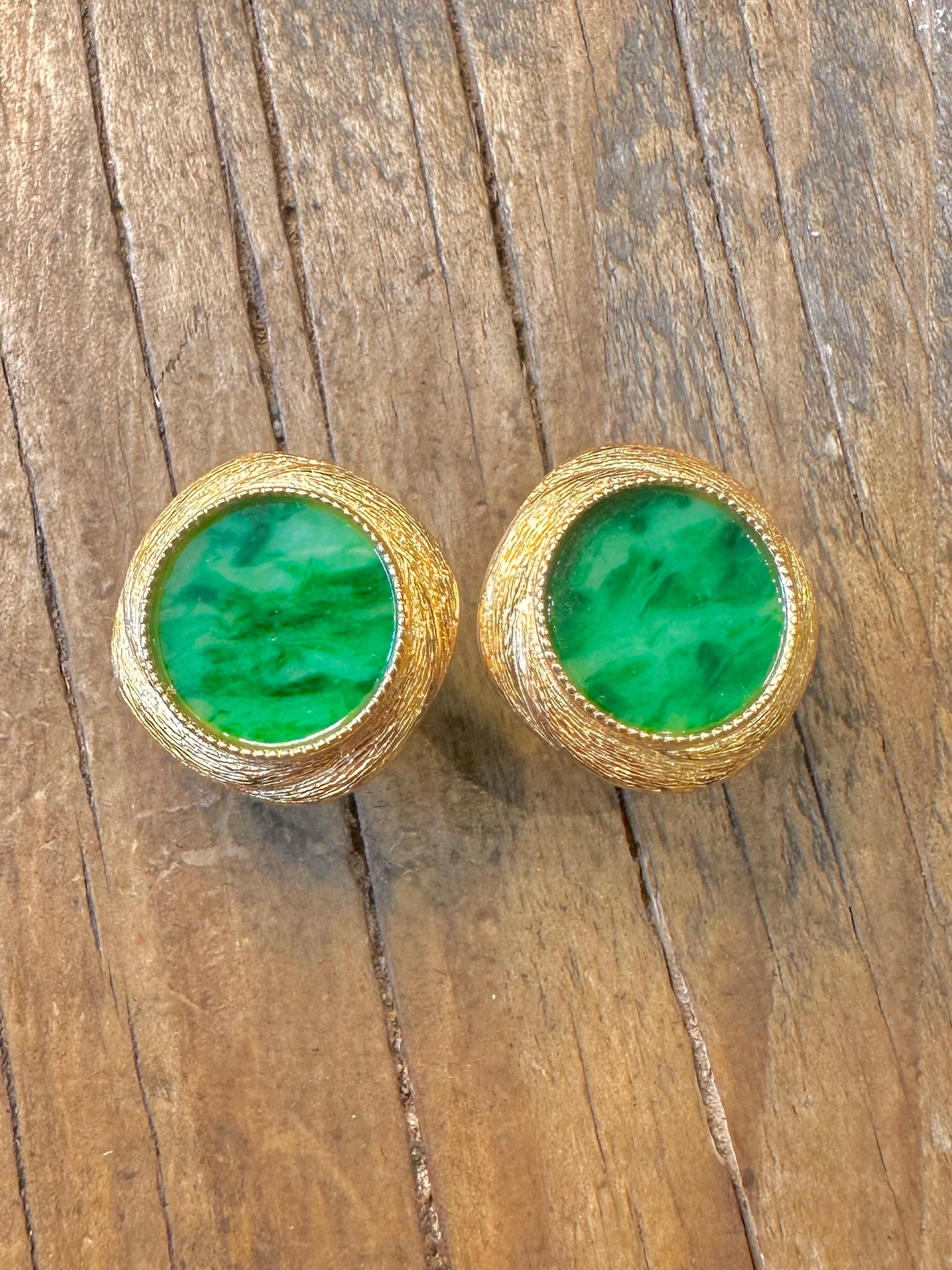 Green Circle Stud Gold 925 Sterling Silver Earrings
