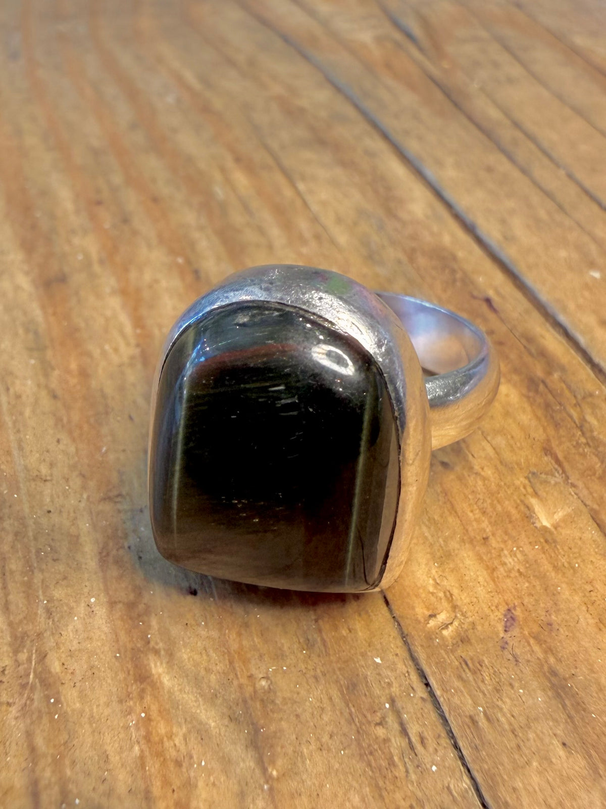 Blue Tigers Eye Stone 925 Sterling Silver Size O Ring