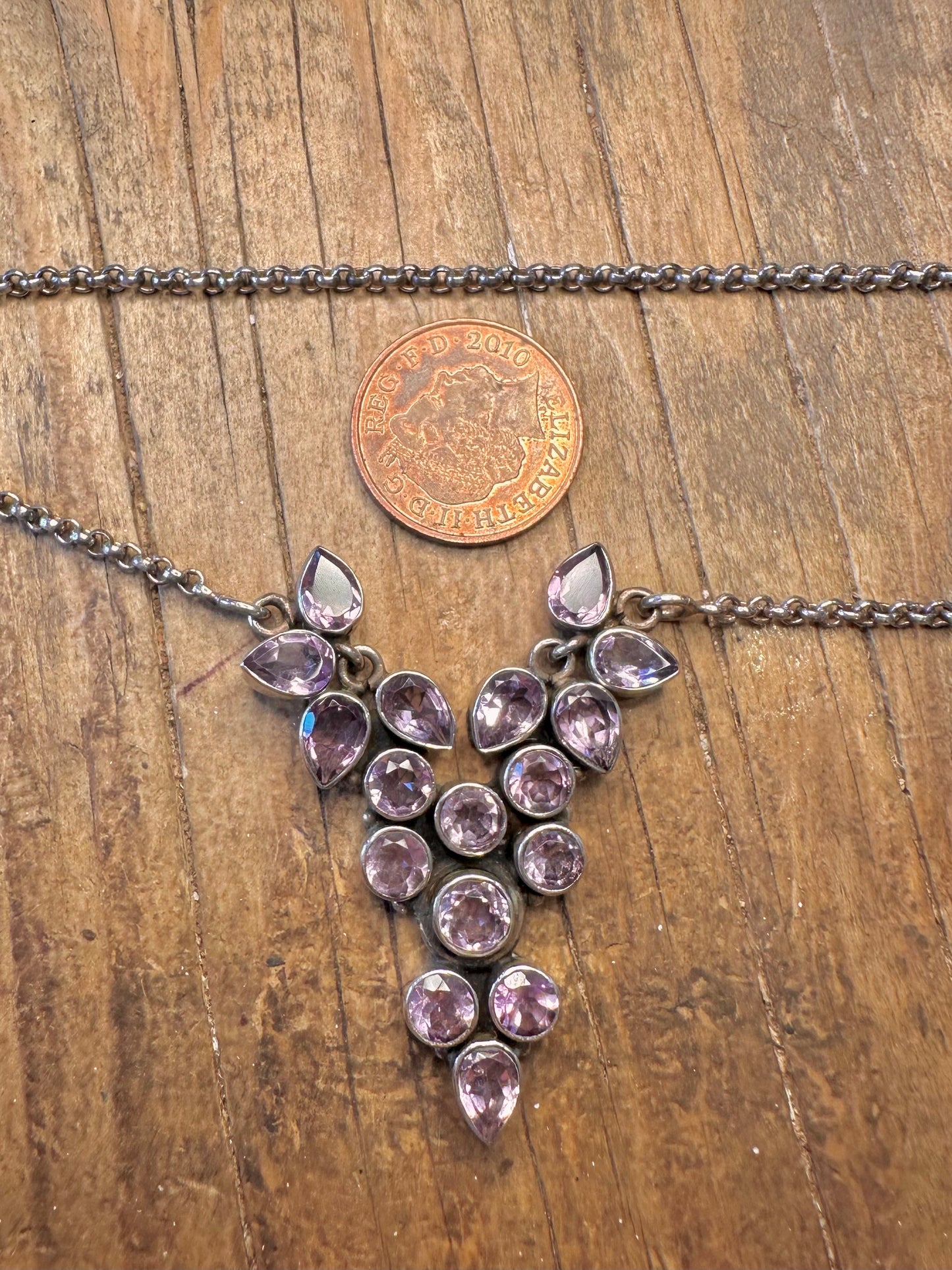 Amethyst Cluster Belcher Chain 925 Sterling Silver 16.5 inch Necklace