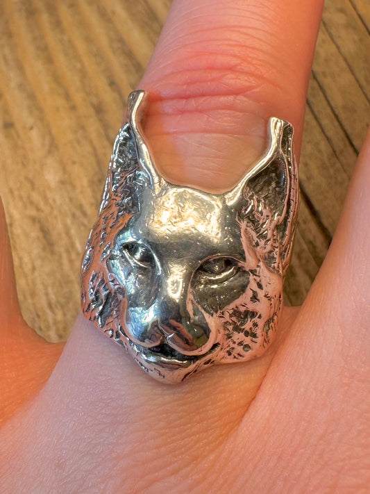 Lynx Cat Crazy Pig Design 925 Sterling Silver Size O Ring