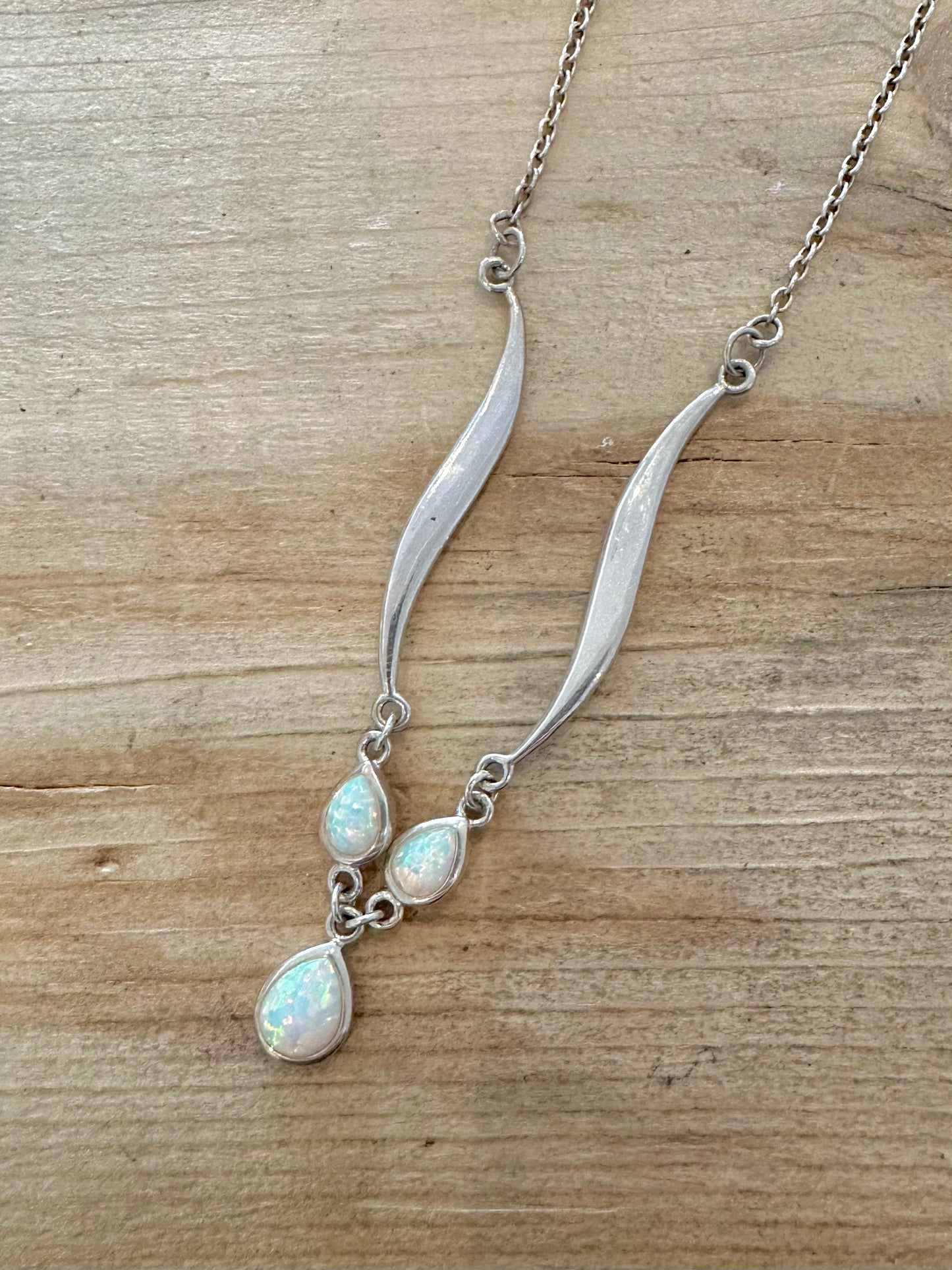 Abstract Opal 925 Silver 15.8 to 16.8 inch Necklace