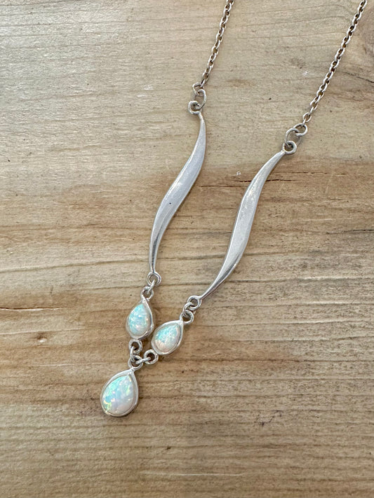 Abstract Opal 925 Silver 15.8 to 16.8 inch Necklace