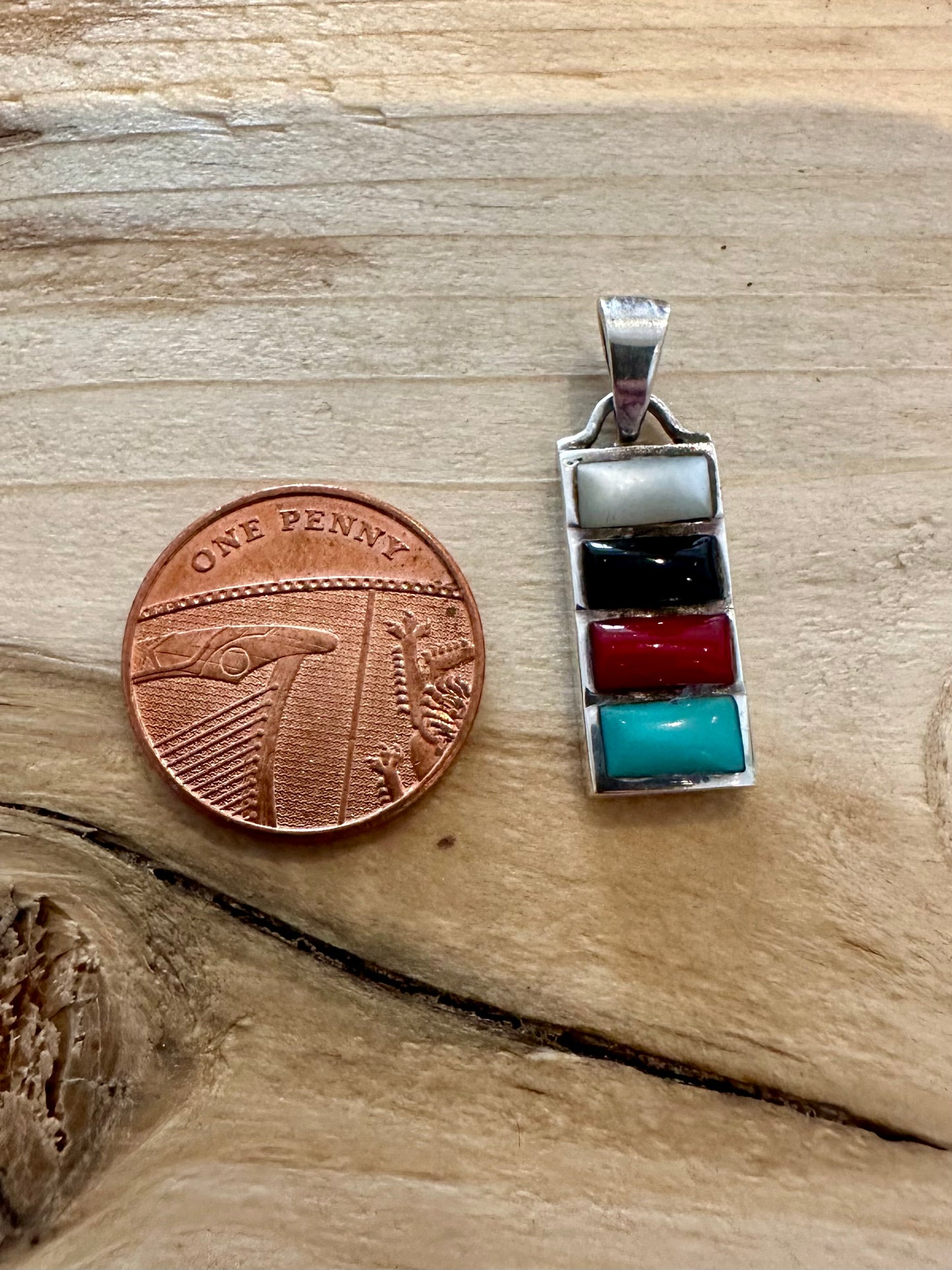 Vintage Multi Stone Rectangle 925 Silver Pendant