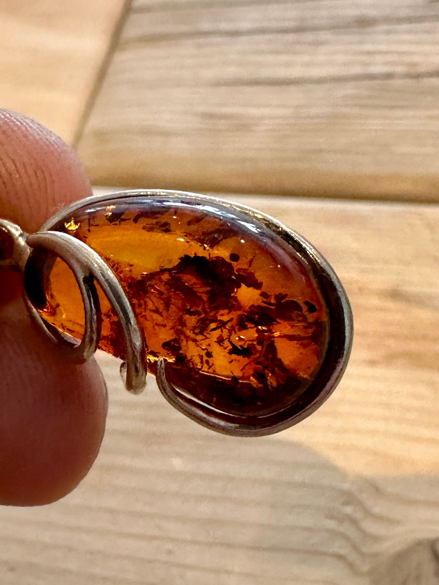 Vintage Amber Swirl Dangle 925 Silver Earrings