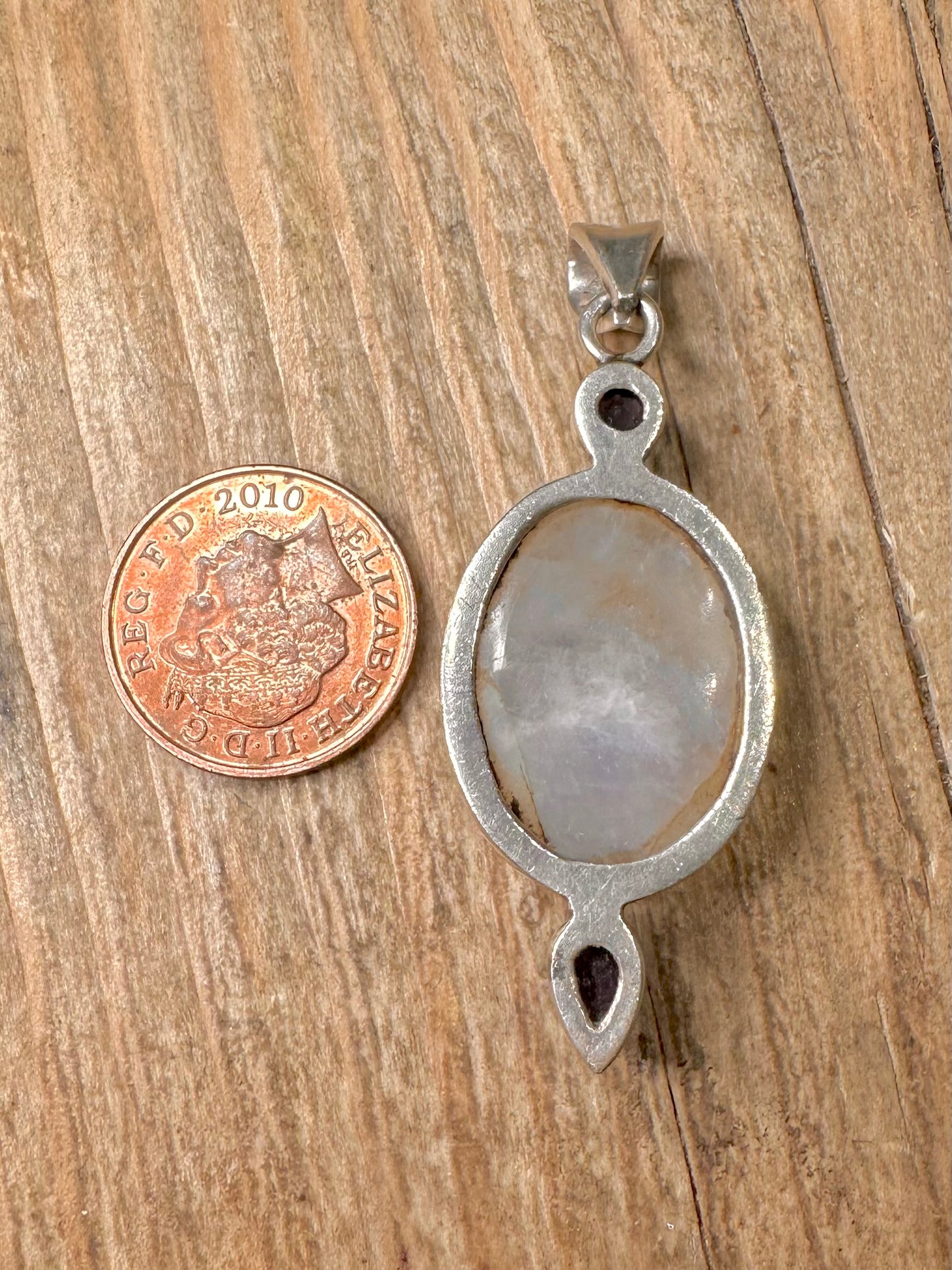 Vintage Moonstone and Dark Blue Stone 925 Sterling Silver Pendant