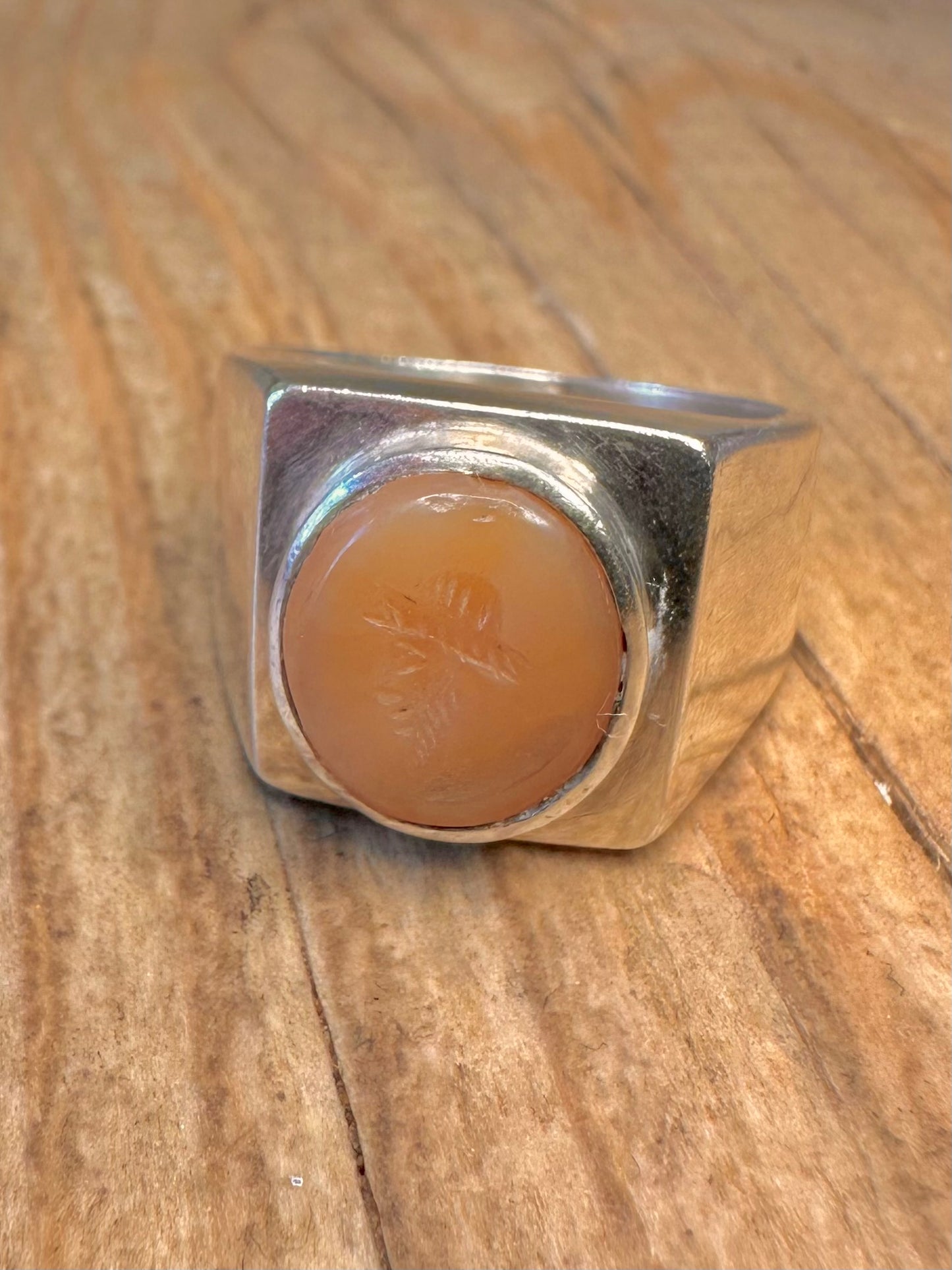Vintage Intaglio Light Stone Carved Head 925 Sterling Silver Size T Ring