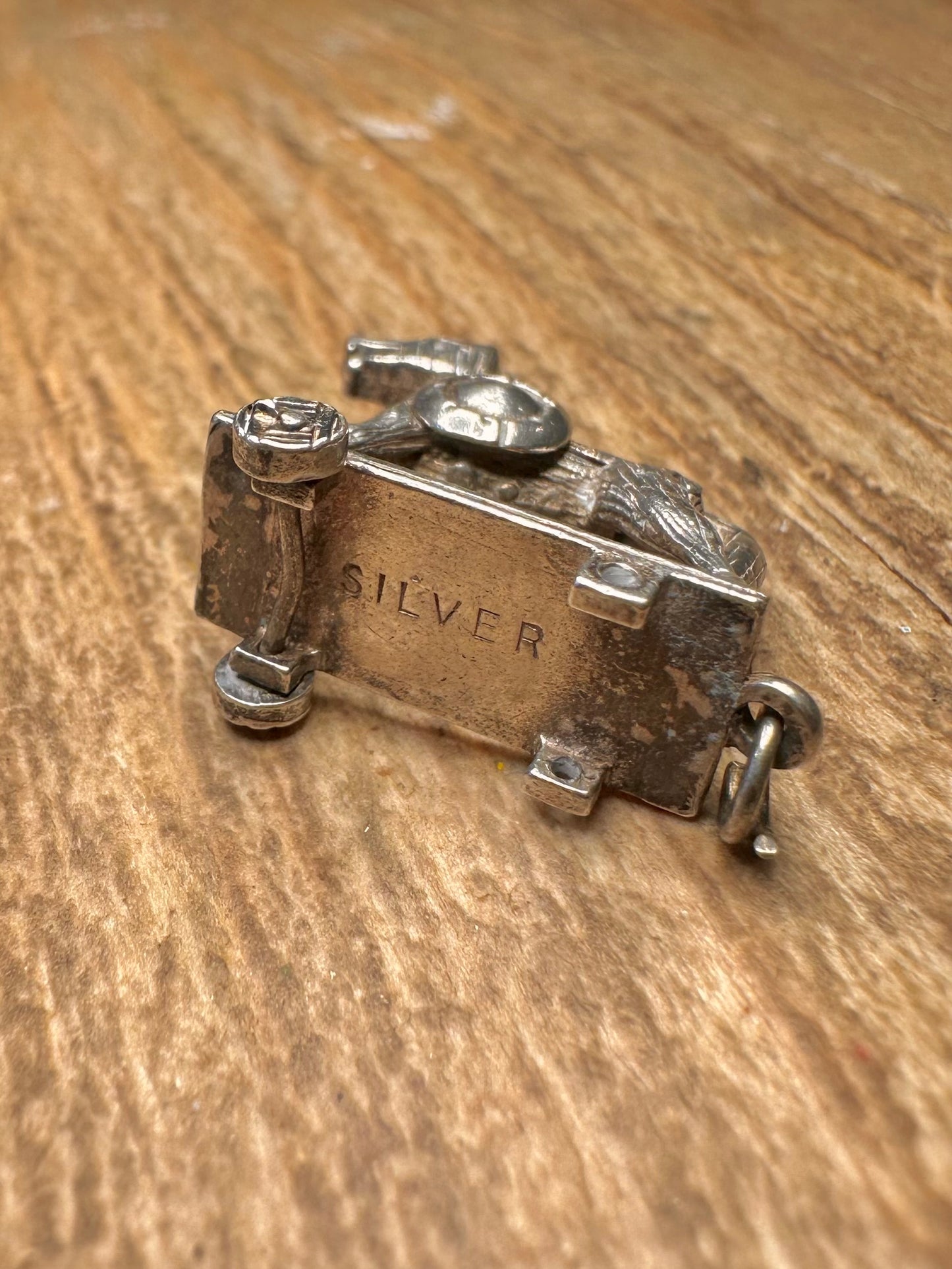 Vintage Trojanisches Pferd Rot Emaille 925 Sterling Silber Charm Anhänger