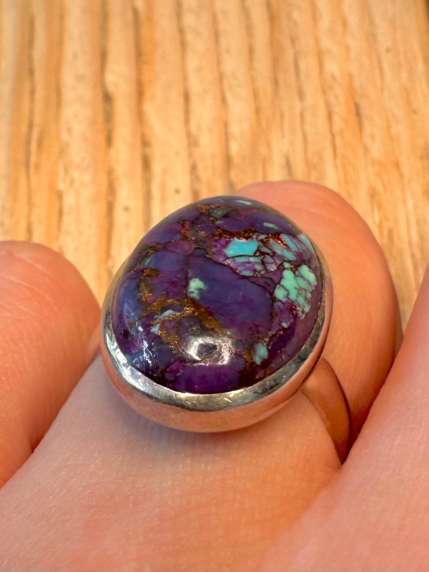 Vintage Purple Turquoise Oval 925 Sterling Silver Size R Ring