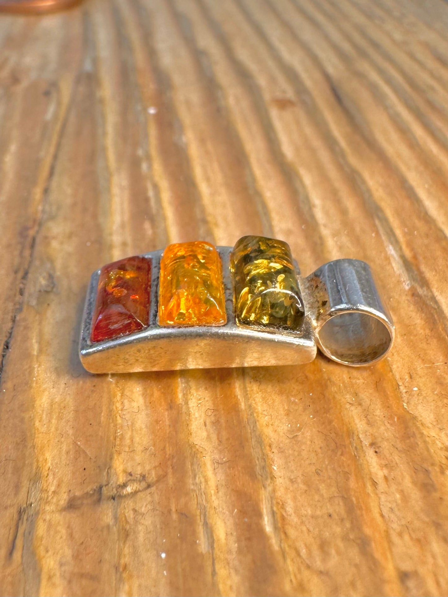 Abstract Multi Amber 925 Sterling Silver Pendant