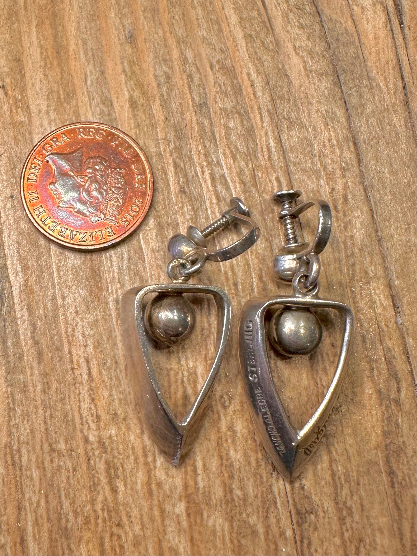 Vintage Rancho Alegre Miguel Martinez Modernist Screw On 925 Sterling Silver Earrings