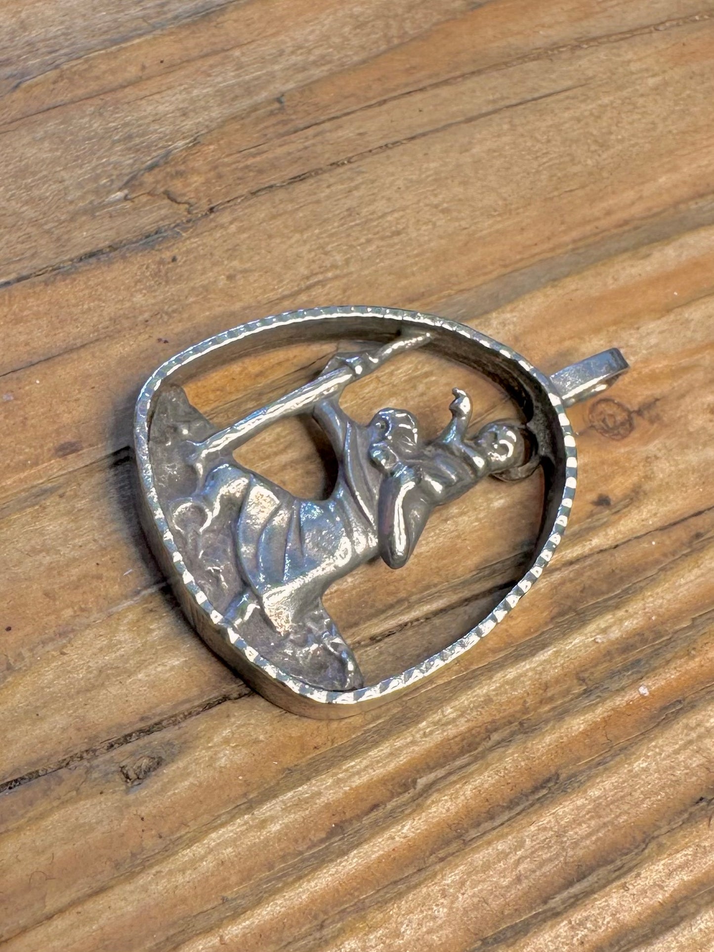 Unique St Christopher 1976 Pierced Design Textured 925 Sterling Silver Pendant
