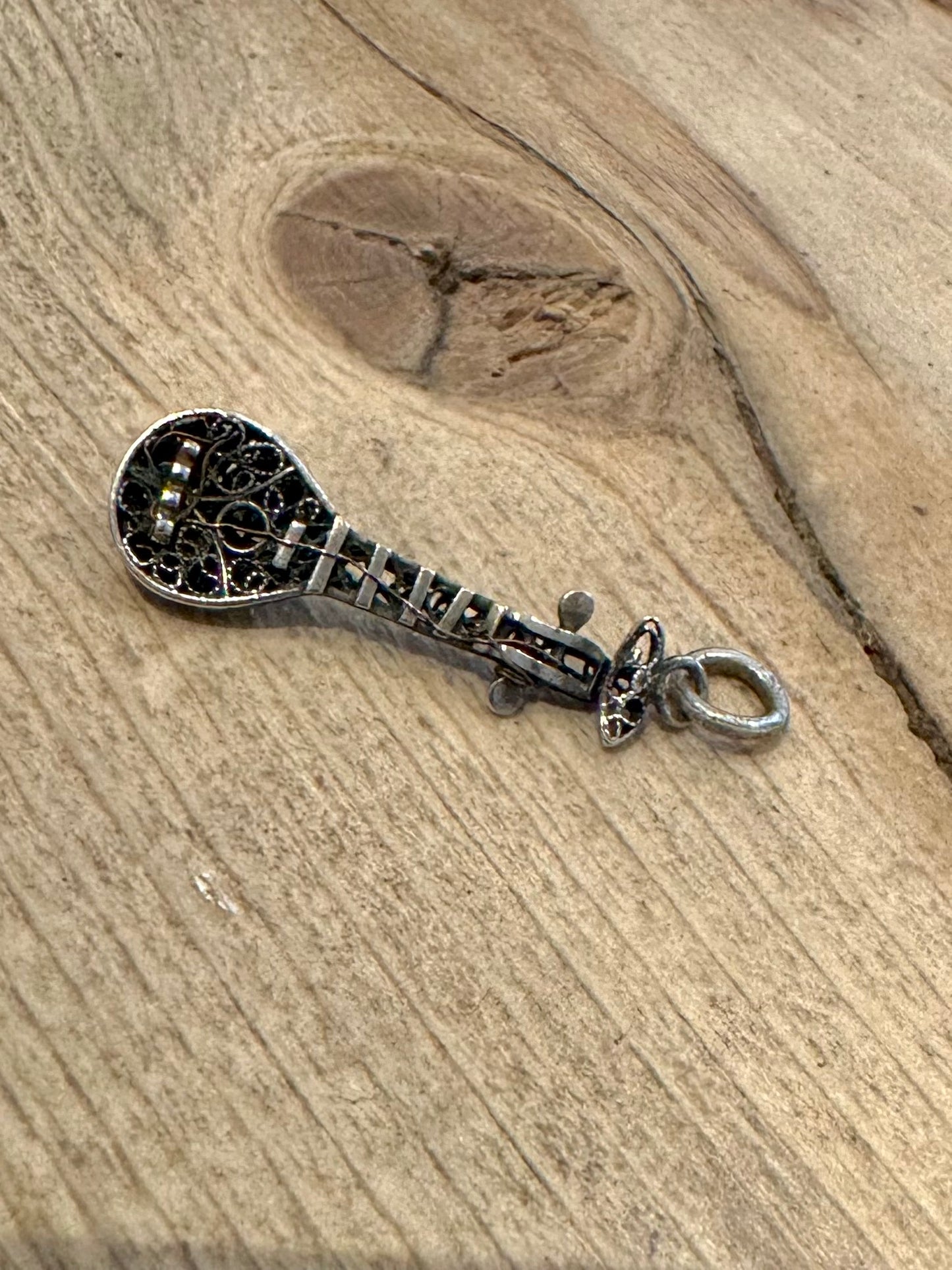 Vintage Filigree Guitar 925 Silver Charm Pendant