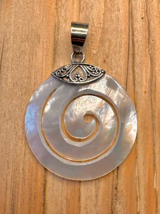 Vintage Mother of Pearl Swirl 925 Sterling Silver Pendant