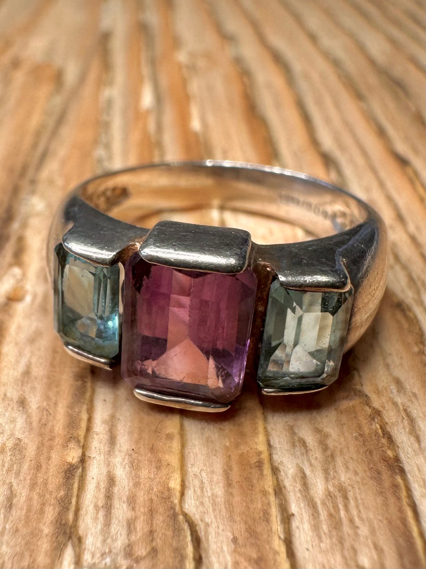 Vintage 1995 Purple and Blue 925 Sterling Silver Size M Ring
