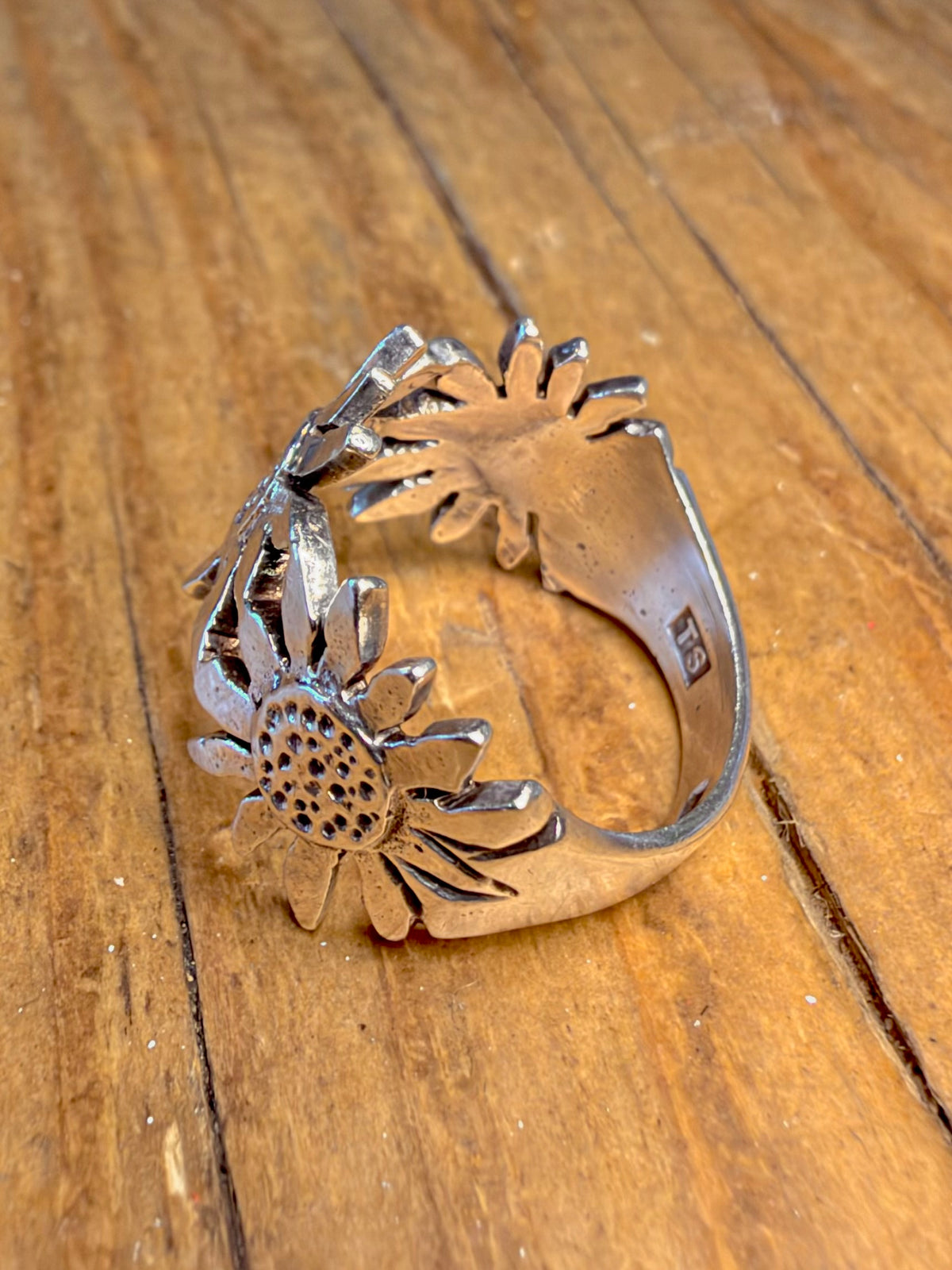 Sunflower Blossom 1974 London 925 Sterling Silver Size N Ring