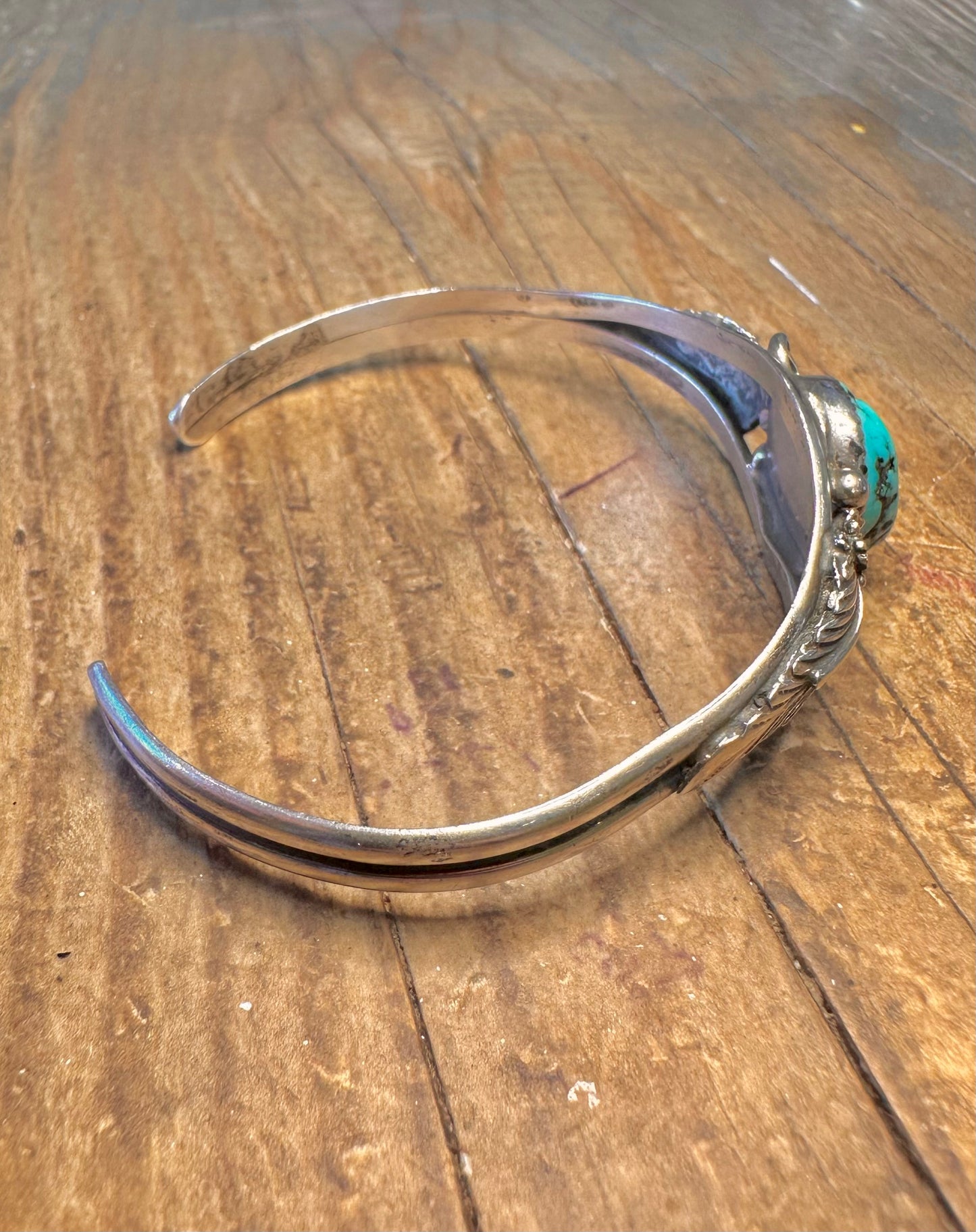 Navajo Turquoise Leaf Floral Silver Cuff Bangle