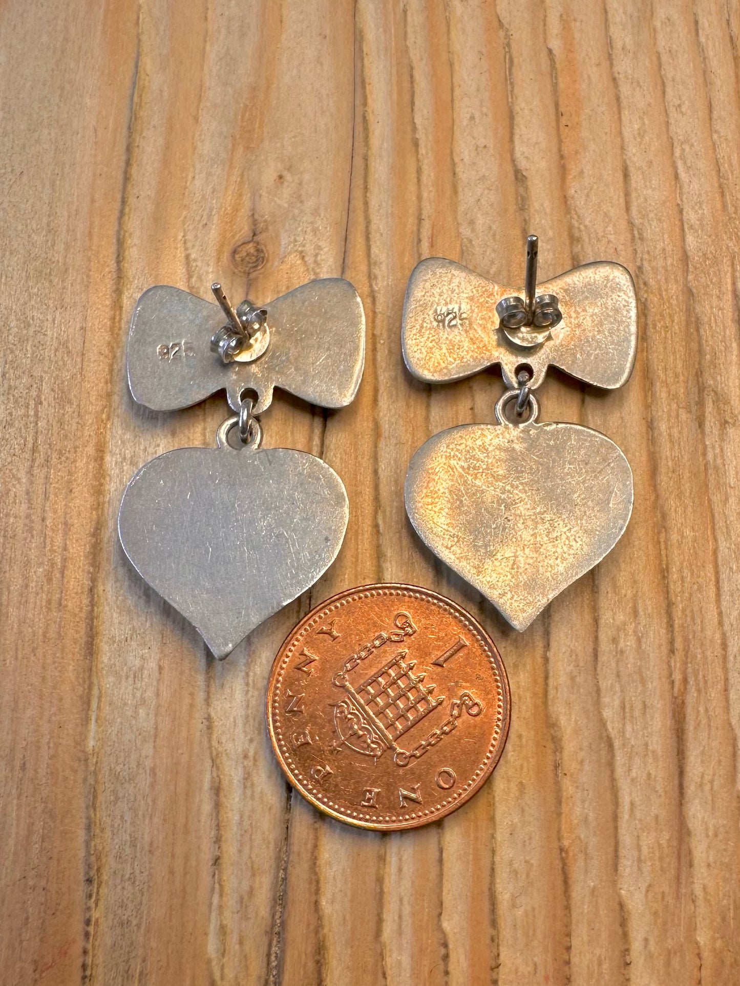 Vintage Ribbon Heart 925 Sterling Silver Earrings