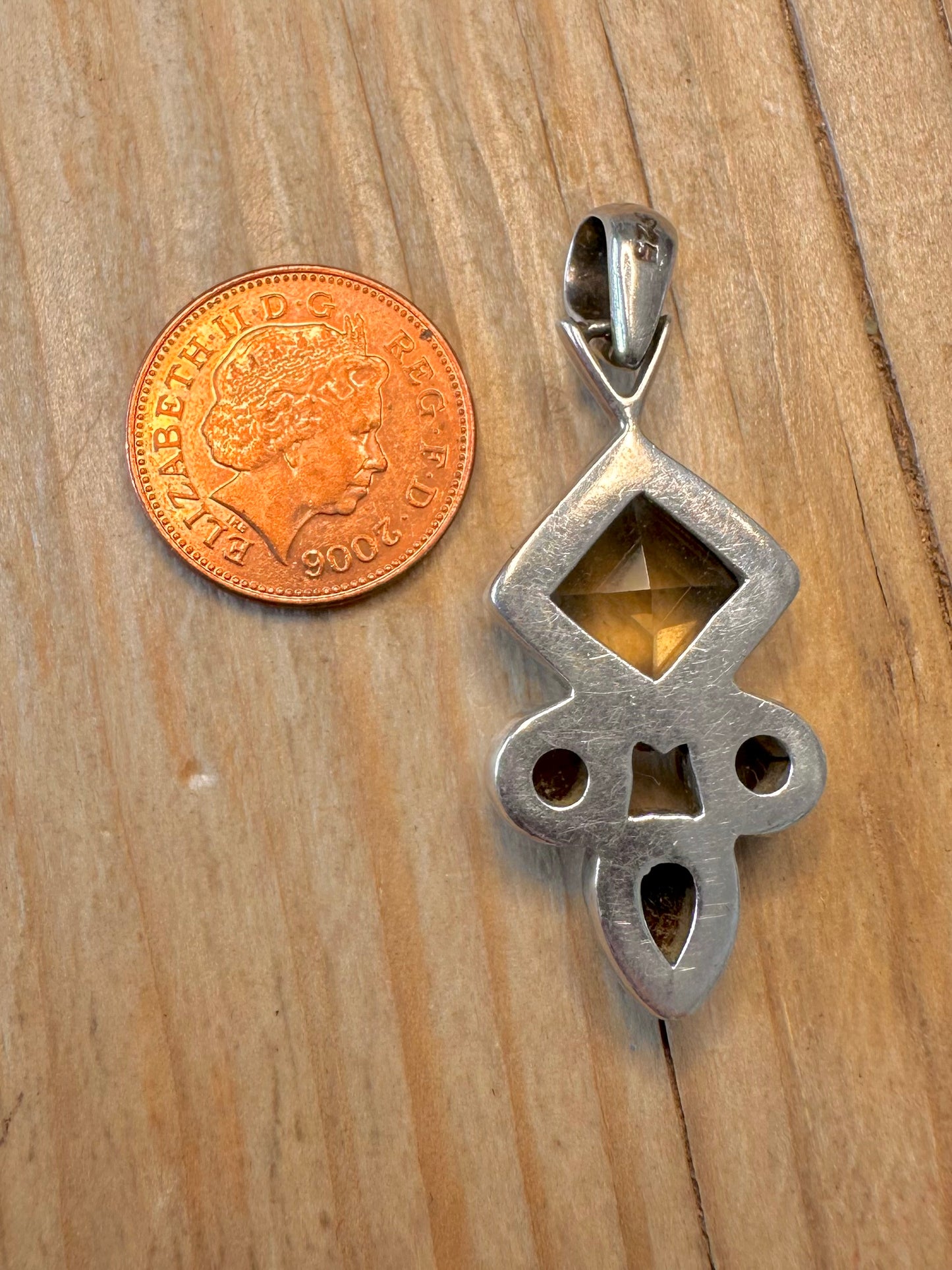 Vintage Smokey Quarts 925 Sterling Silver Pendant